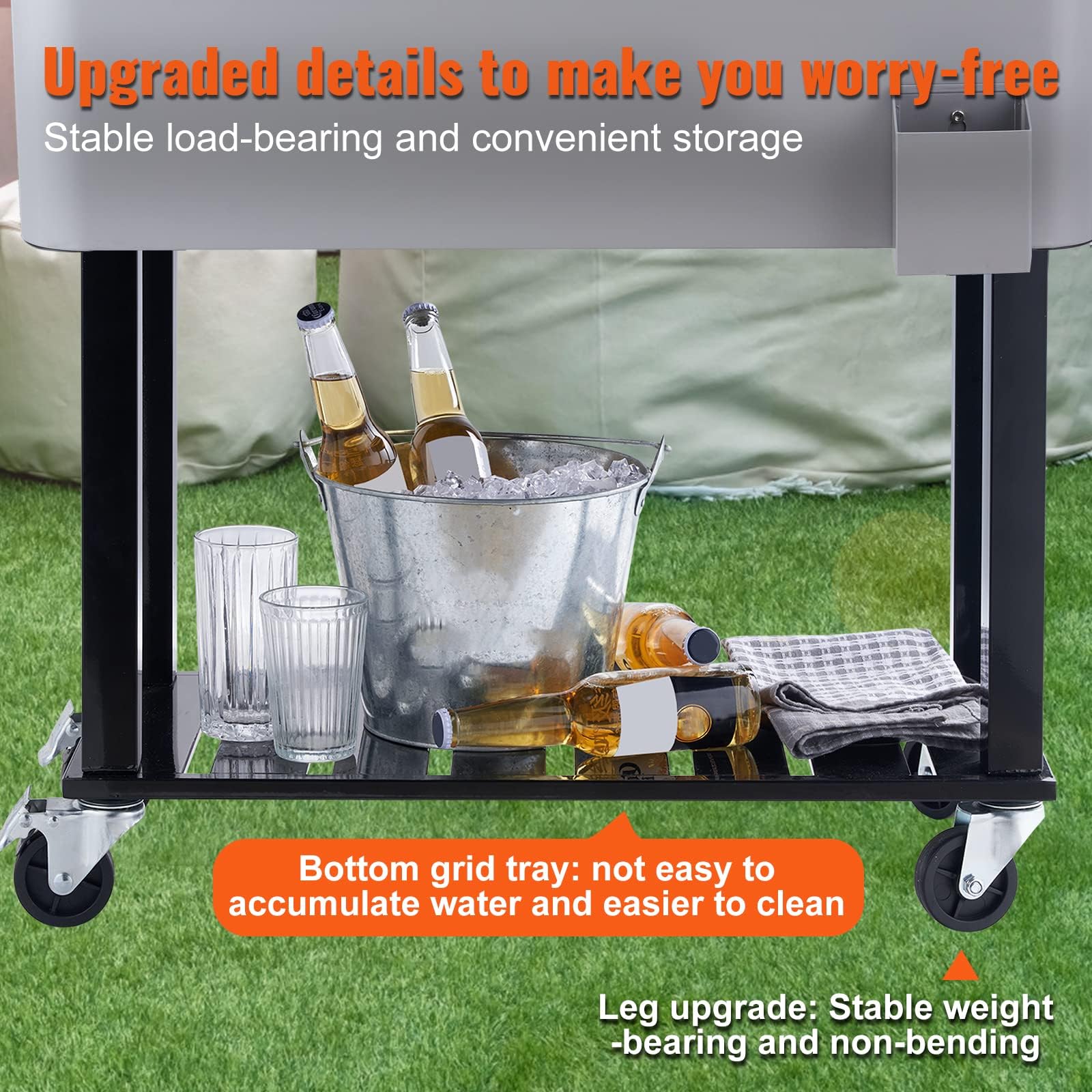 VEVOR 80 Quart Rolling Ice Chest Cooler Cart with Wheels & Handles - Portable Beverage Cooler for Drinks, Beer, Wine - Outdoor Bar Cart for Patio, Backyard, Pool Parties, Camping & Tailgating - Includes Bottle Opener (Silver)
