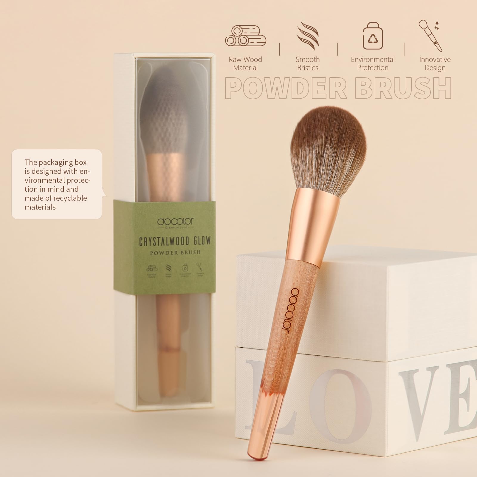 docolor Large Powder Brush for Setting Powder, Bronzer & Blush - Vegan Makeup Brush with Synthetic Bristles | Full Face Coverage, Cruelty-Free & Gift Box Included | Perfect for Professional Makeup & Everyday Beauty Routine