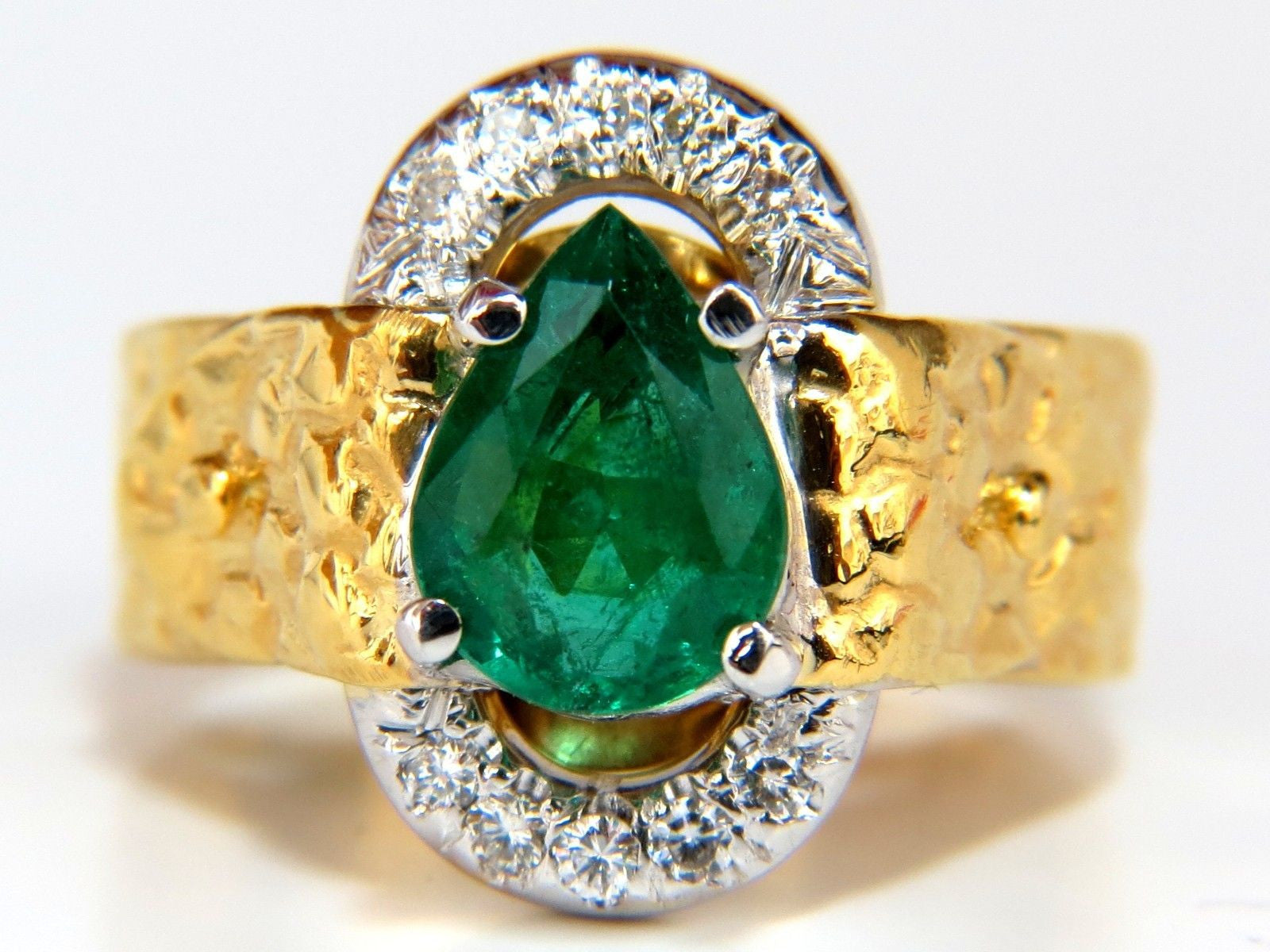 18KT 1.90CT Natural Emerald Diamond Ring - Vintage Scaling Pattern Clip Over Design for Engagement, Anniversary & Special Occasions