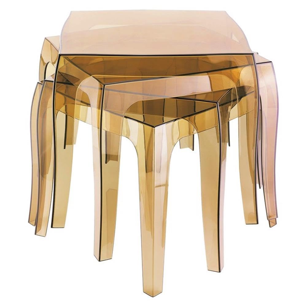 Commercial Grade Compamia Queen Polycarbonate Patio Side Table - Durable Transparent Black Outdoor Furniture for Poolside, Garden, Deck & Patio Use