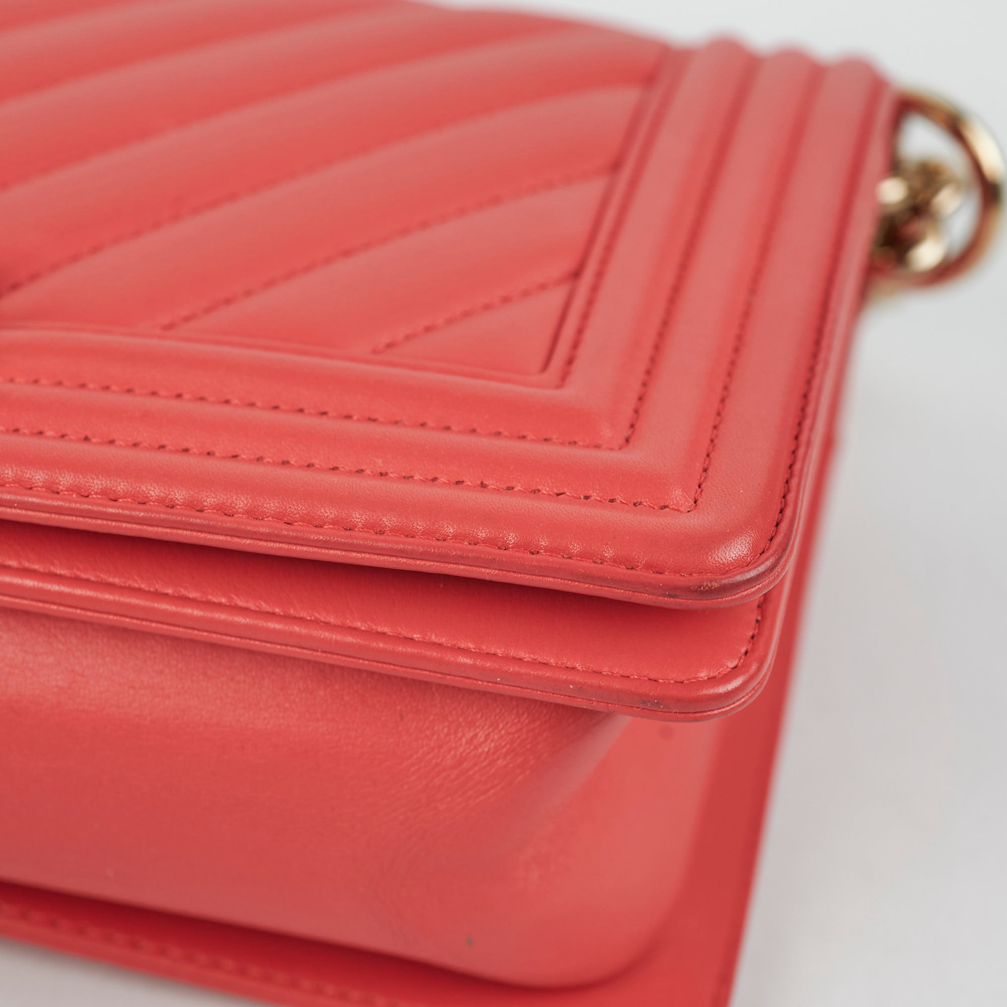 Chanel Old Medium Boy Chevron Lambskin Coral Bag Series 27 - Luxury Designer Handbag for Women, Perfect for Parties, Dating & Special Occasions