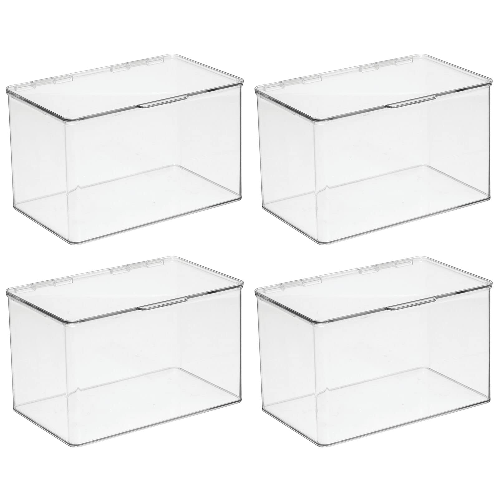 mDesign Clear Plastic Bathroom Storage Box with Hinged Lid - Stackable Organizer for Soap, Shampoo, Lotion, Towels & Hair Accessories - 4 Pack - Perfect for Shower, Vanity & Closet Organization (Lumiere Collection)