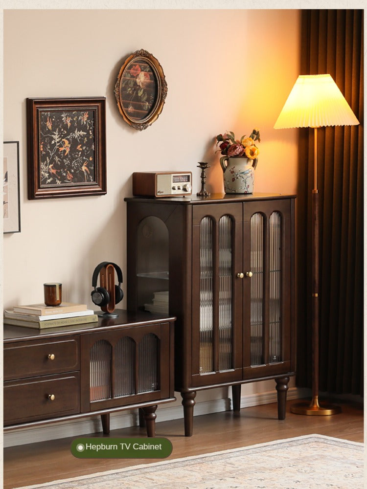 Vintage American Style Poplar Solid Wood Side Cabinet - Mid-Century Modern Nightstand, End Table for Living Room, Bedroom & Office