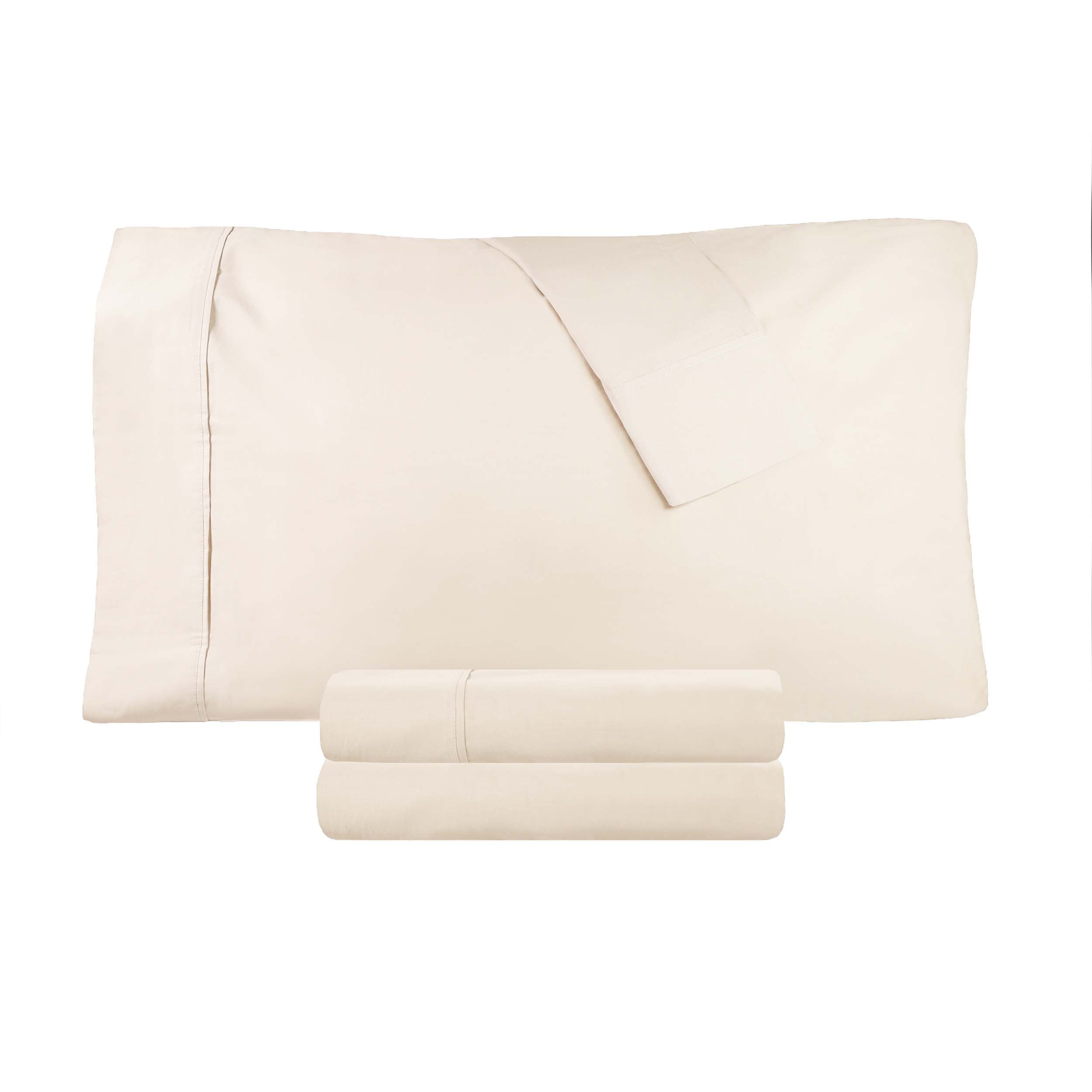 300 Thread Count Cotton Percale Solid Deep Pocket Bed Sheet Set - Queen Size, Soft & Breathable Luxury Sheets for Comfortable Sleep - Perfect for Master Bedroom, Guest Room or Vacation Home