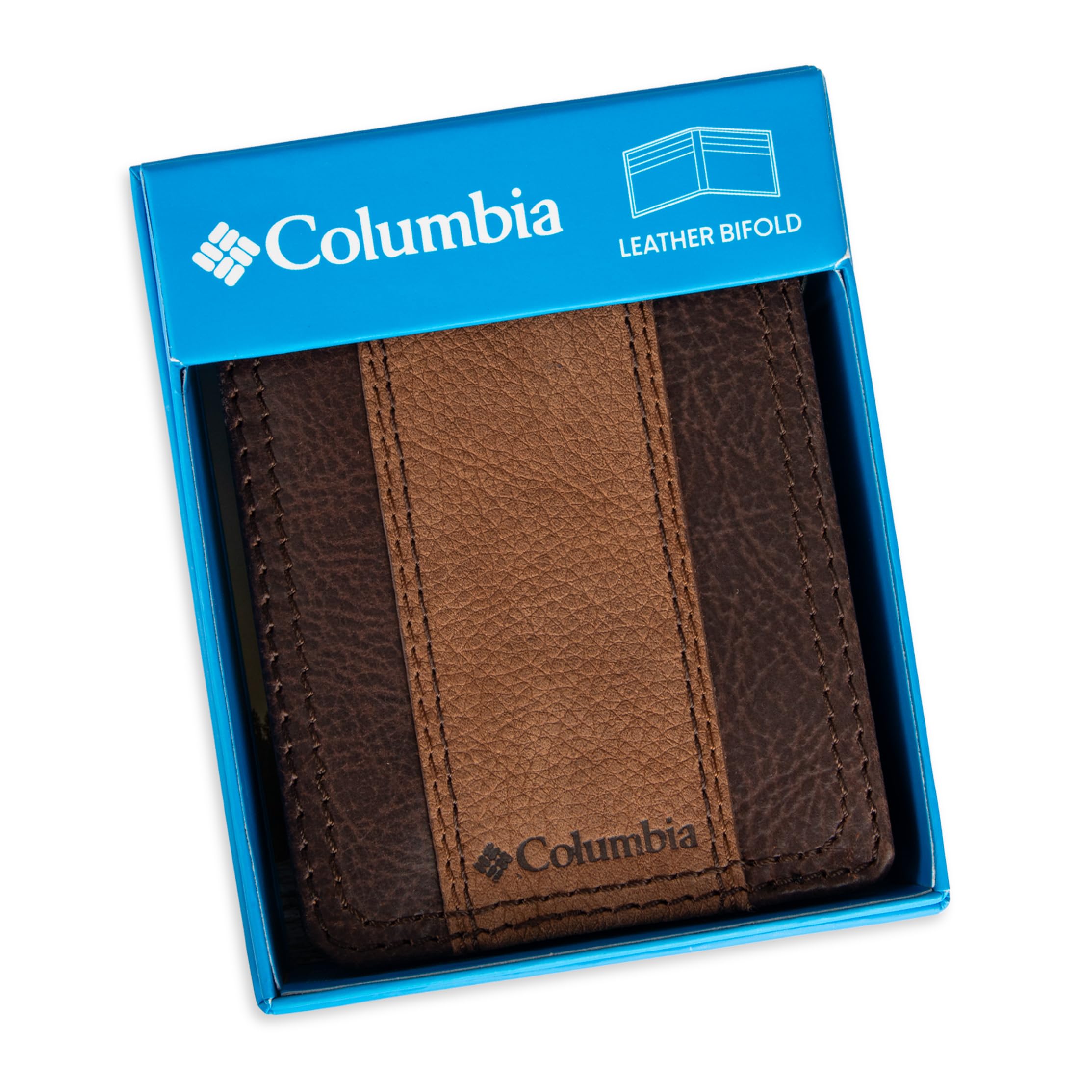 Columbia Men's Everyday Bifold Wallet - RFID Blocking, Multiple Card Slots & ID Window | Slim Leather Wallet for Cash & Credit Cards | Perfect for Travel, Business & Daily Use
