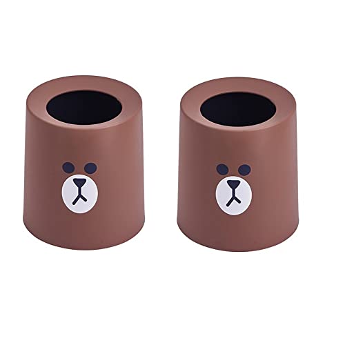 2-Pack Modern Slim Plastic Trash Cans - 9L Cute Waste Baskets for Bathroom, Kitchen, Living Room & Office - Space-Saving Garbage Bin for Narrow Spaces (Brown) - Perfect for Small Apartments, Dorm Rooms & Tight Corners