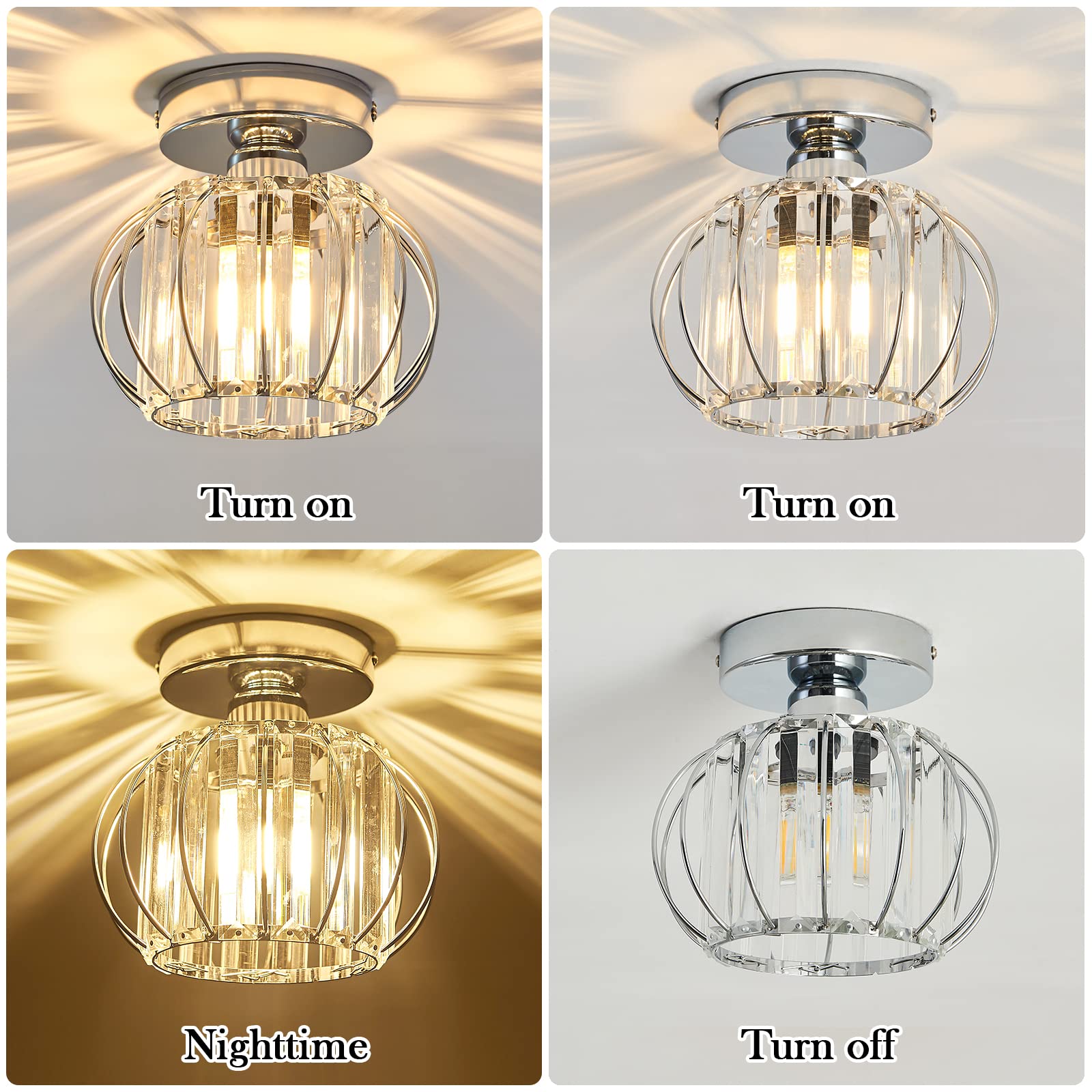 Modern Semi Flush Mount Ceiling Light Fixture - E26 Mini Crystal Chandelier in Chrome/Silver - Small Ceiling Lamp for Entryway, Bedroom, Bathroom, Hallway, Closet & Foyer - Perfect for Home Decor, Apartment Lighting & Interior Design