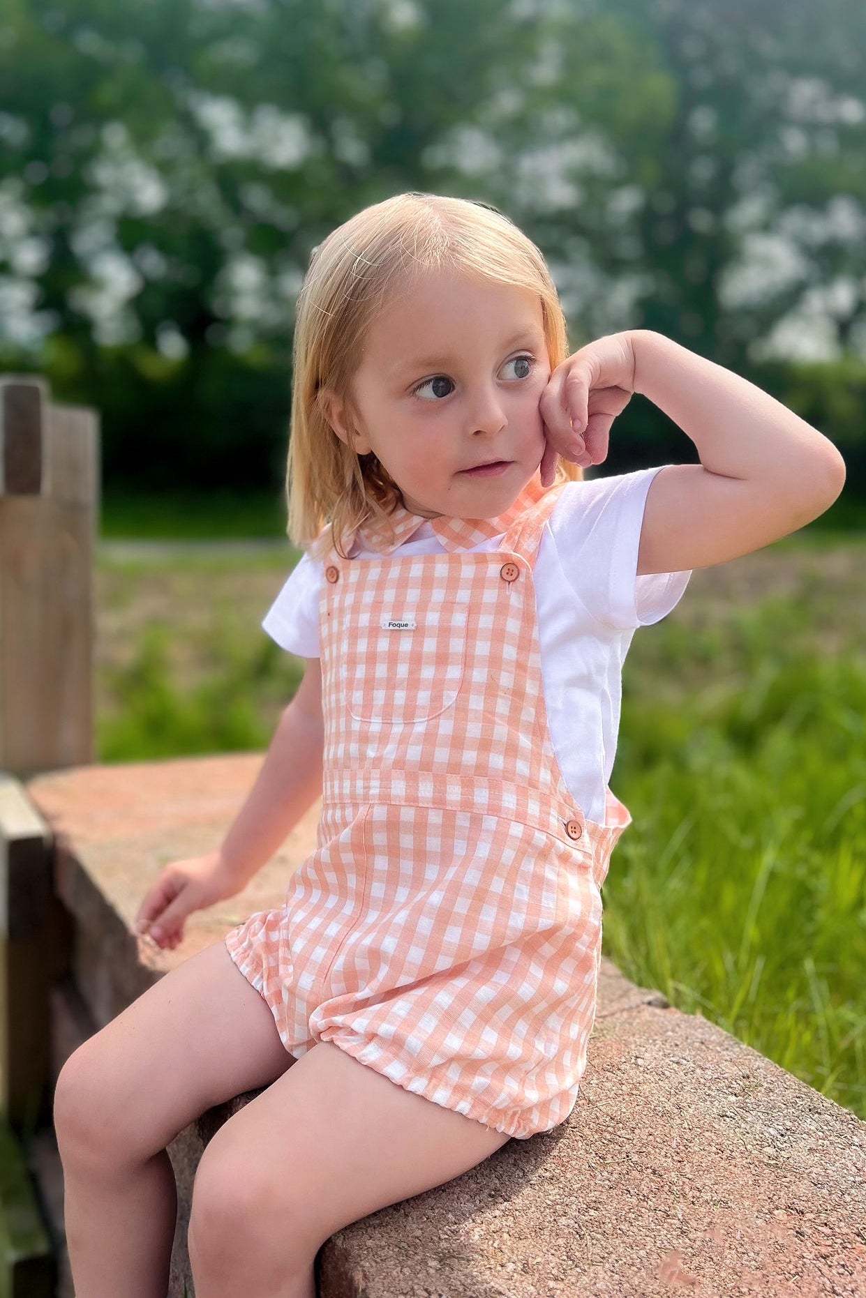 Micah Peach Gingham Shirt & Dungarees Set - Stylish Cotton Outfit for Boys & Girls | Perfect for Spring, Summer, and Casual Family Outings