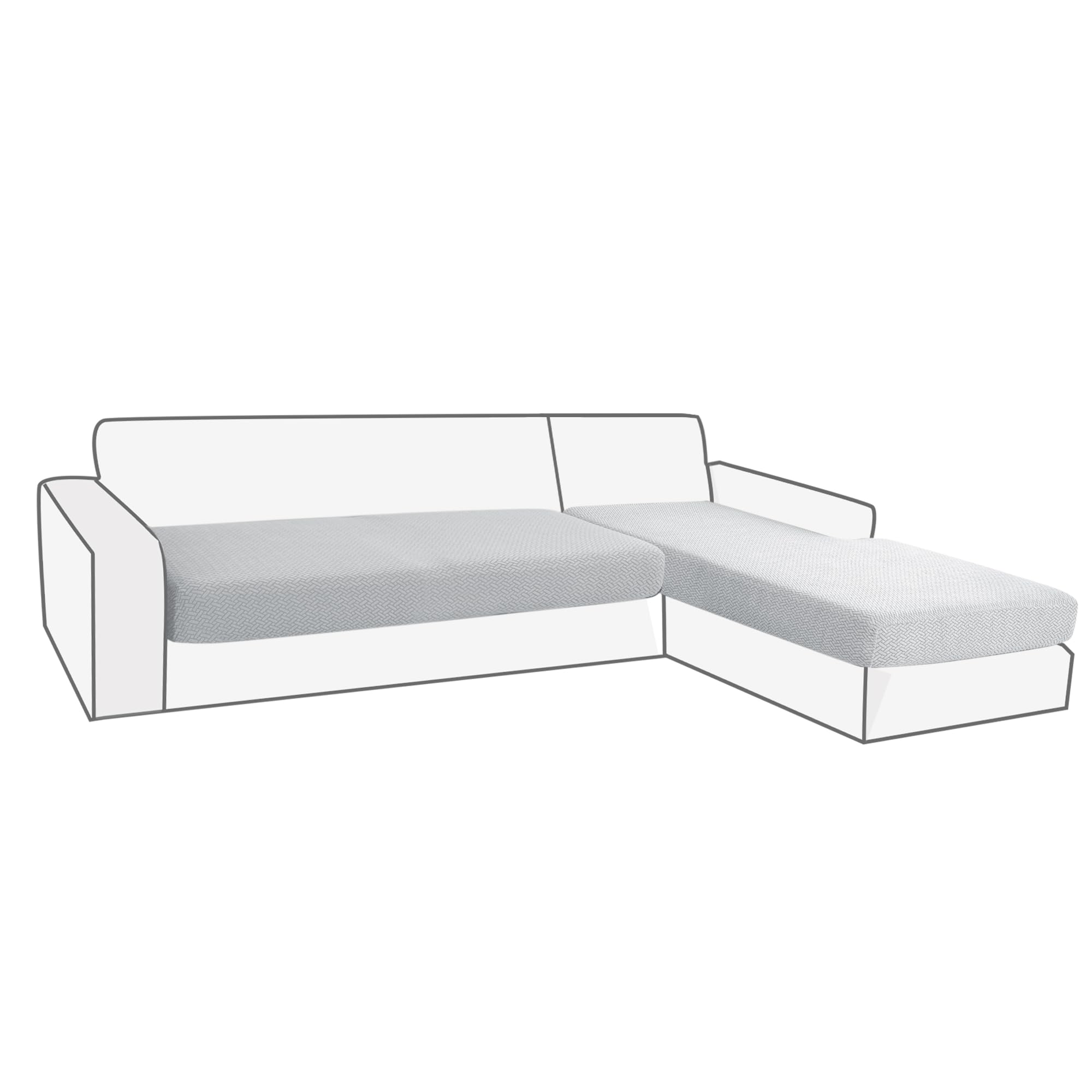 4-Piece Jacquard Stretch Couch Cushion Covers for L-Shaped Sectional Sofa (3-Seater + Chaise) - Silver Gray, Washable, Anti-Slip Sofa Slipcovers - Perfect for Living Room, Family Room & Home Theater Seating