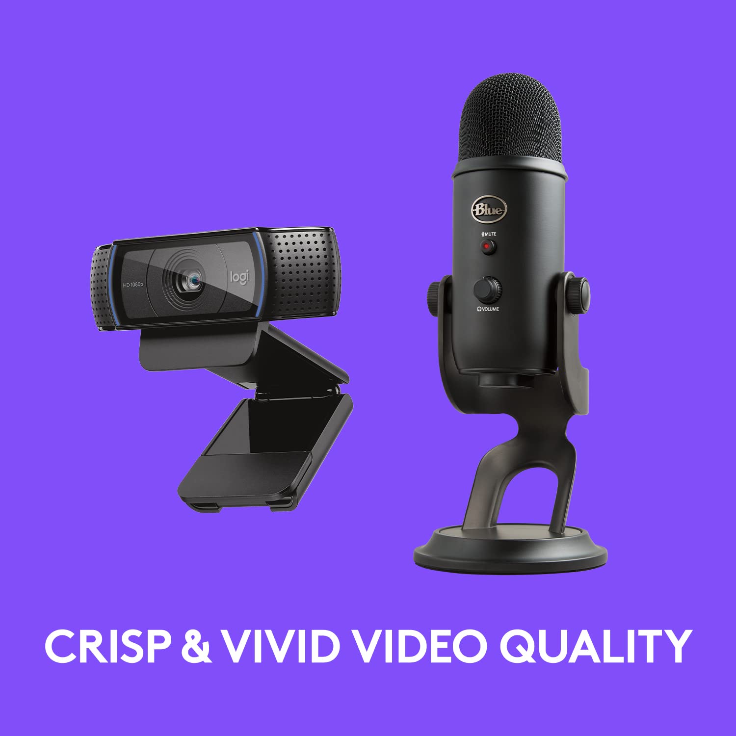 Logitech C920x HD Pro Webcam with Blue Yeti USB Microphone Bundle - Full HD 1080p/30fps Video Calling, Streaming & Recording - Black & Blackout Design for Home Office, Gaming & Online Meetings