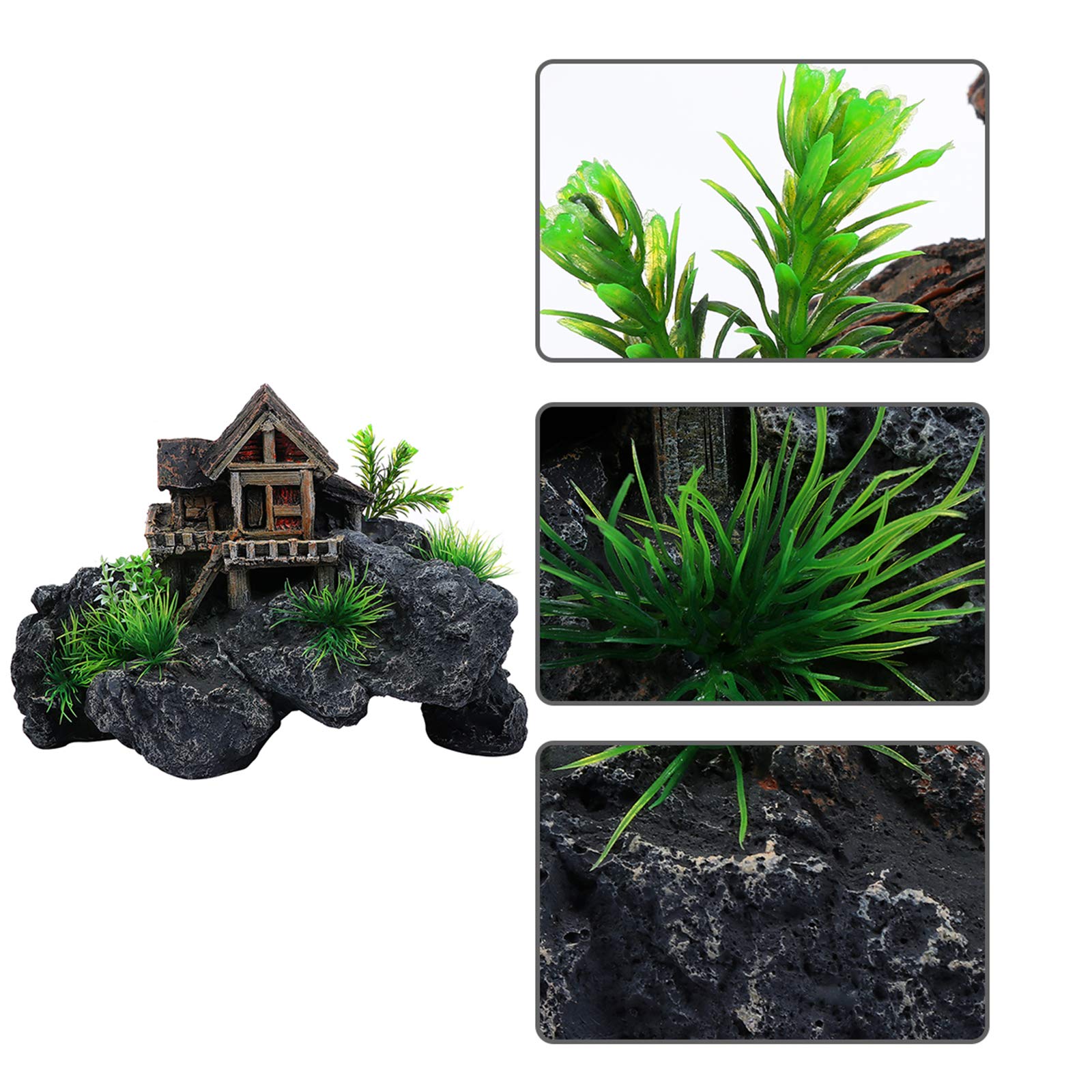 Baluue Fish Tank Tree House Decoration - Mountain Aquarium Ornament for Cichlid Hut & Fish Hiding Spots - Resin Aquarium Castle Decor for Fish Tank - Perfect for Freshwater & Tropical Fish Tanks