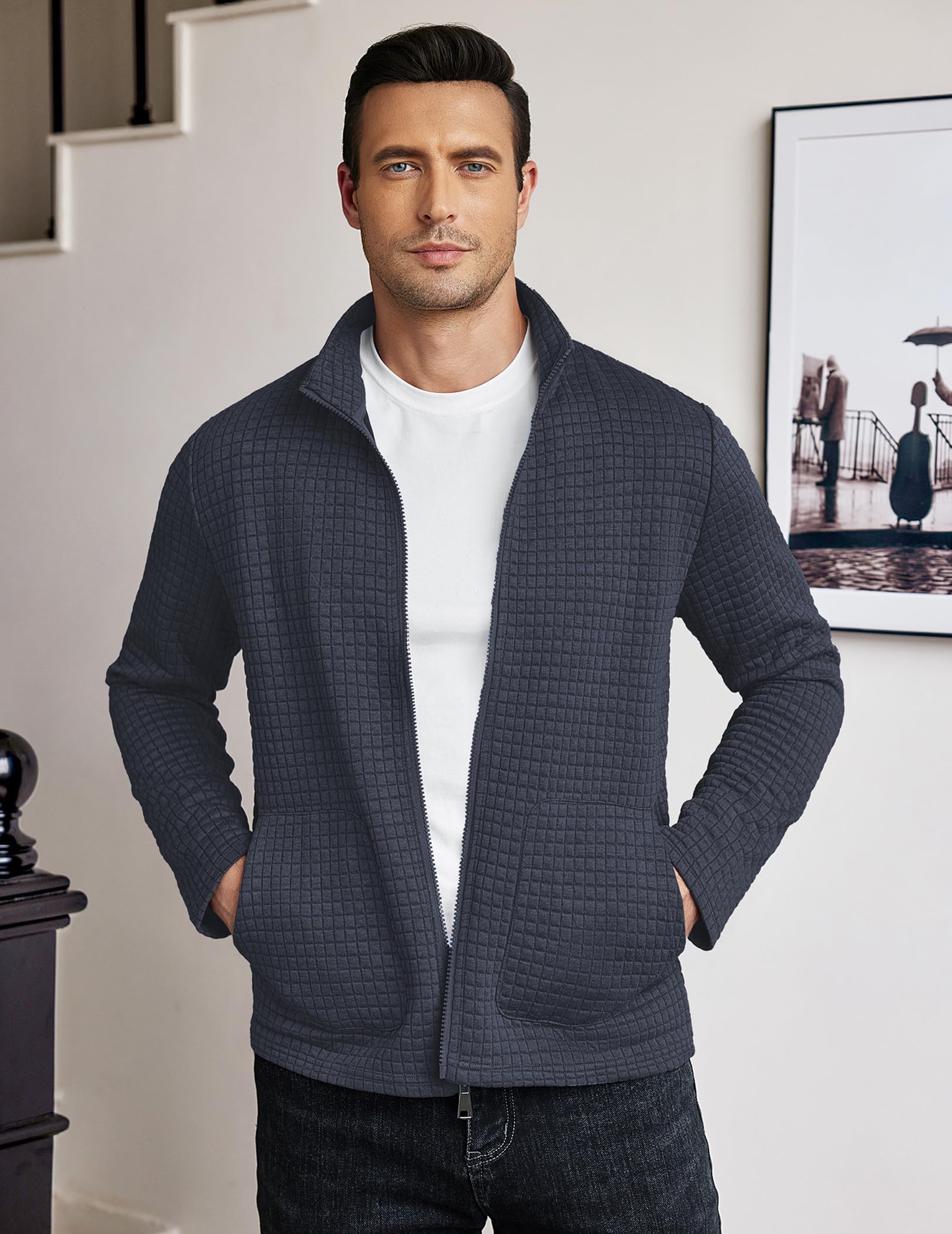 COOFANDY Men's Lightweight Varsity Jacket - Casual Bomber Jacket with Waffle Texture & Zip-Up Front Pockets | Perfect for Spring/Fall Outerwear, Streetwear Fashion & Everyday Casual Wear