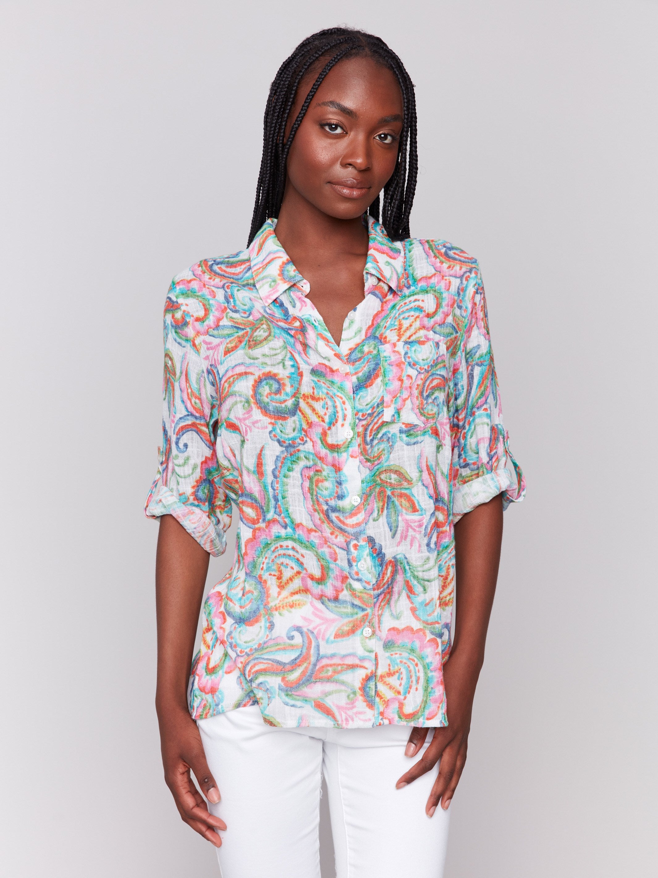 Printed Cotton Gauze Shirt for Women - Breathable Summer Boho Blouse | Perfect for Carnival, Beach Vacation & Music Festivals