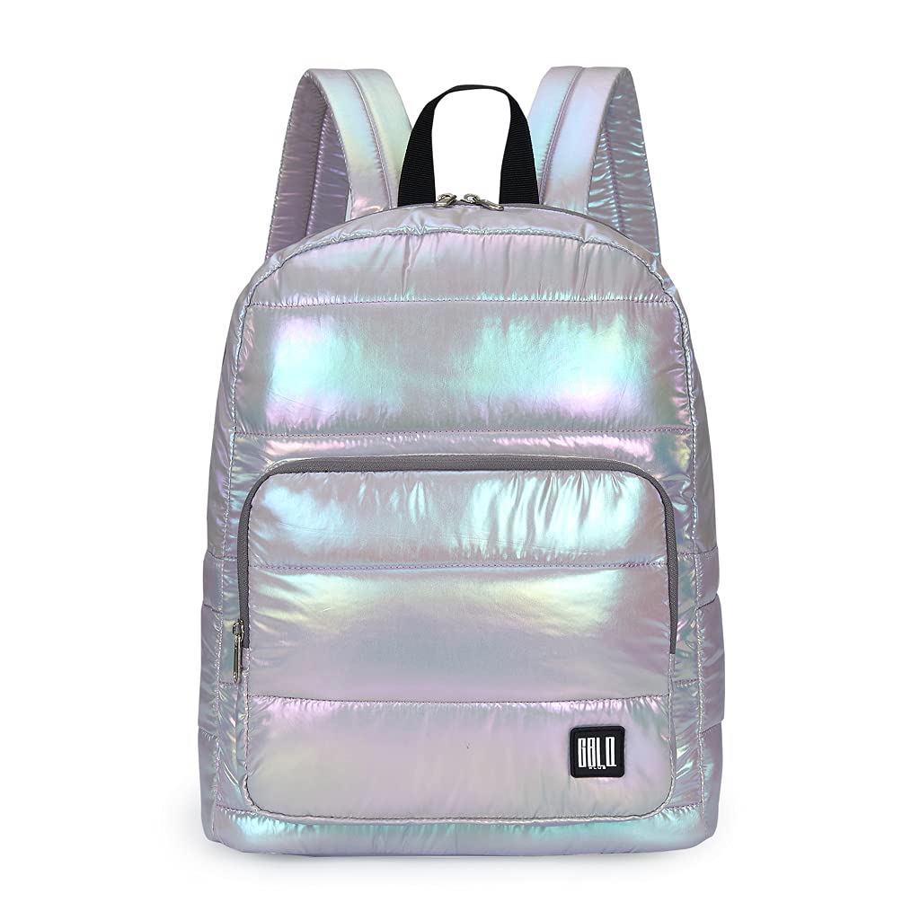 Stylish Women's Small Quilted Nylon Backpack Purse - Lightweight Water-Resistant Iridescent Puffy Daypack for Work, Travel & Casual Outings