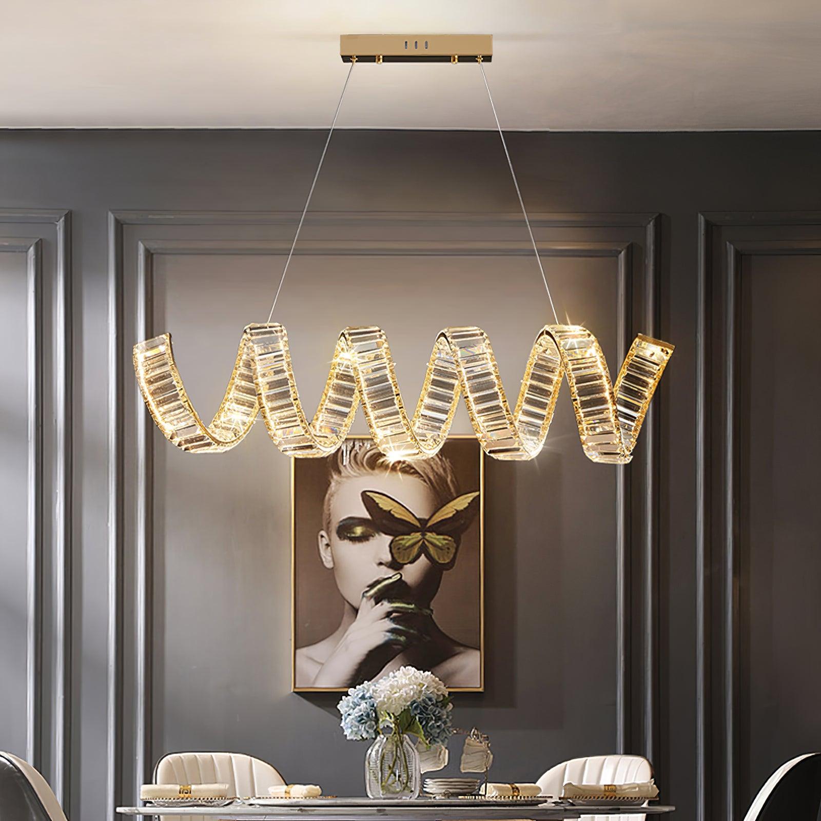 Elegant Curved LED Chandelier - Modern Crystal Ceiling Light Fixture for Dining Room, Living Room & Bedroom - Energy Efficient Dimmable Lighting for Home Decor