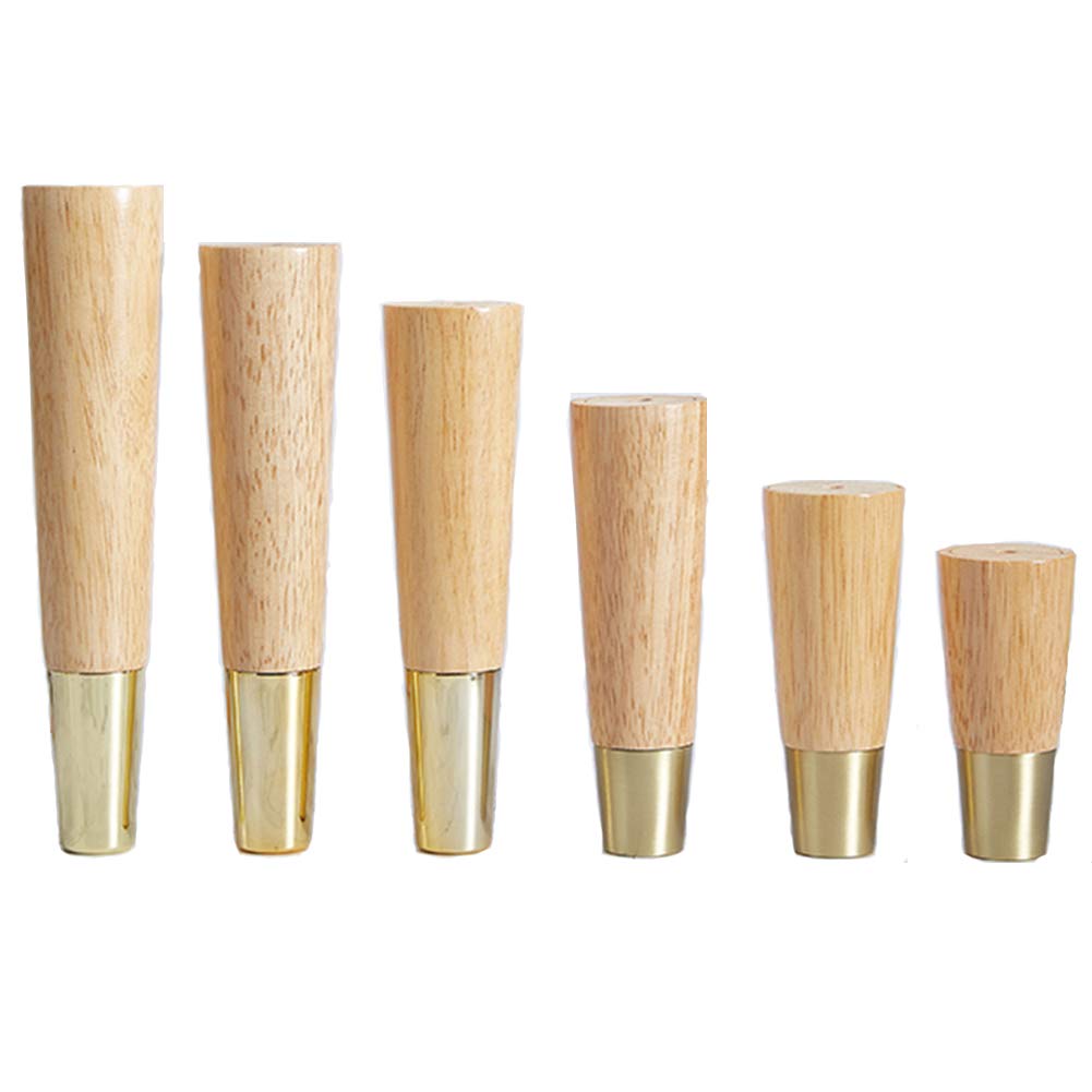 YINING Wooden Furniture Legs - Set of 4 Cone Shaped Replacement Feet with Brass Covers for Sofa, TV Stand, Coffee Table & Bed - Perfect for Home Decor & Furniture Upgrades