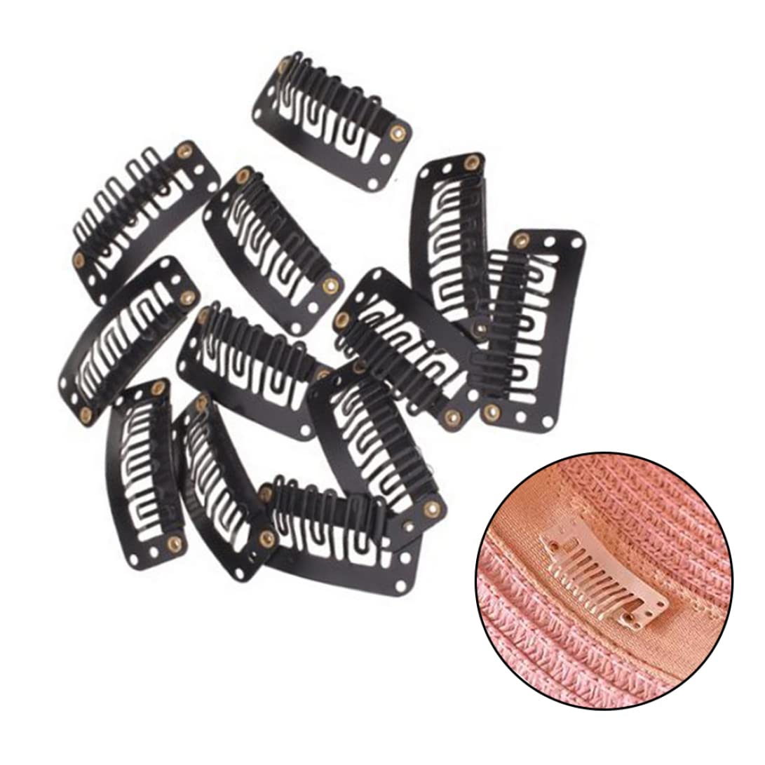 Apofly 12pcs U-Shape Metal Wig Clips with Rubber Grip - Black Snap Comb Hair Extension Clips for Secure Hold | Perfect for Wigs, Weaves, Hairpieces & Cosplay