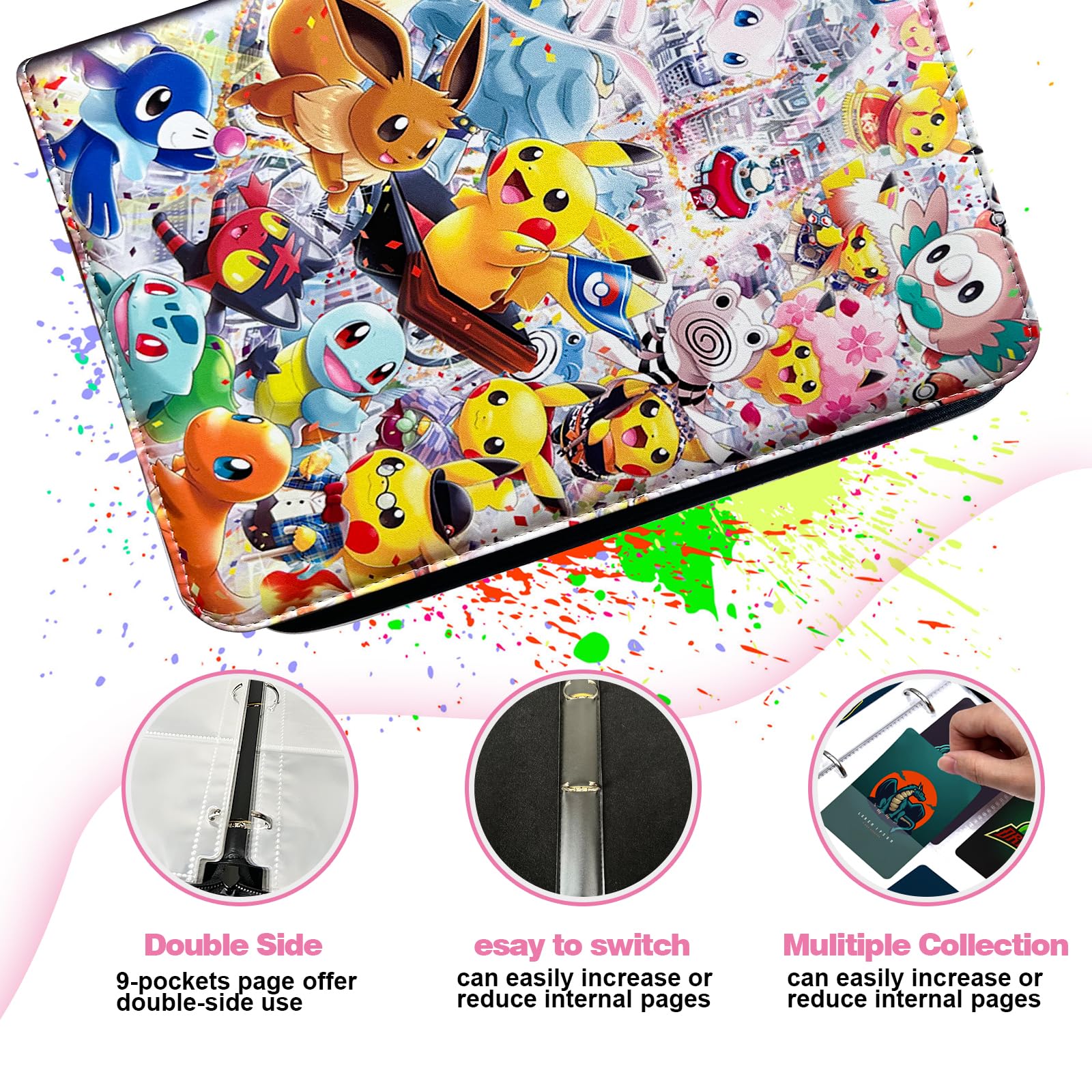 Premium 9-Pocket Pokemon Card Binder - Holds 900 Trading Cards with 50 Removable Sleeves, Durable TCG Storage Album & Carrying Case for Collectors (Pink) - Perfect for Organizing, Protecting & Showcasing Your Pokemon Card Collection at Home, School or Tournaments