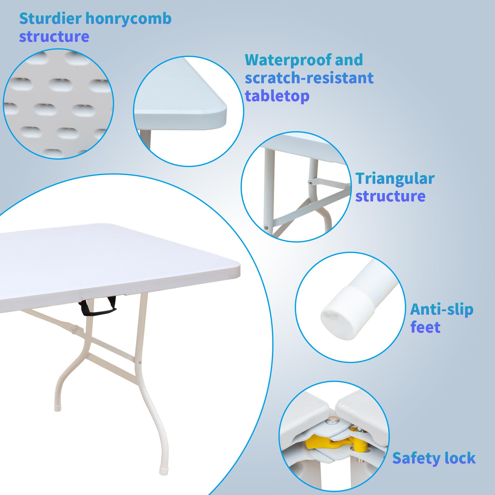 8ft Portable Folding Plastic Dining Table - White Half-Fold Design for Parties, Picnics, Camping, Beach & Indoor/Outdoor Use | Perfect for Entertaining, BBQs, Tailgating & More