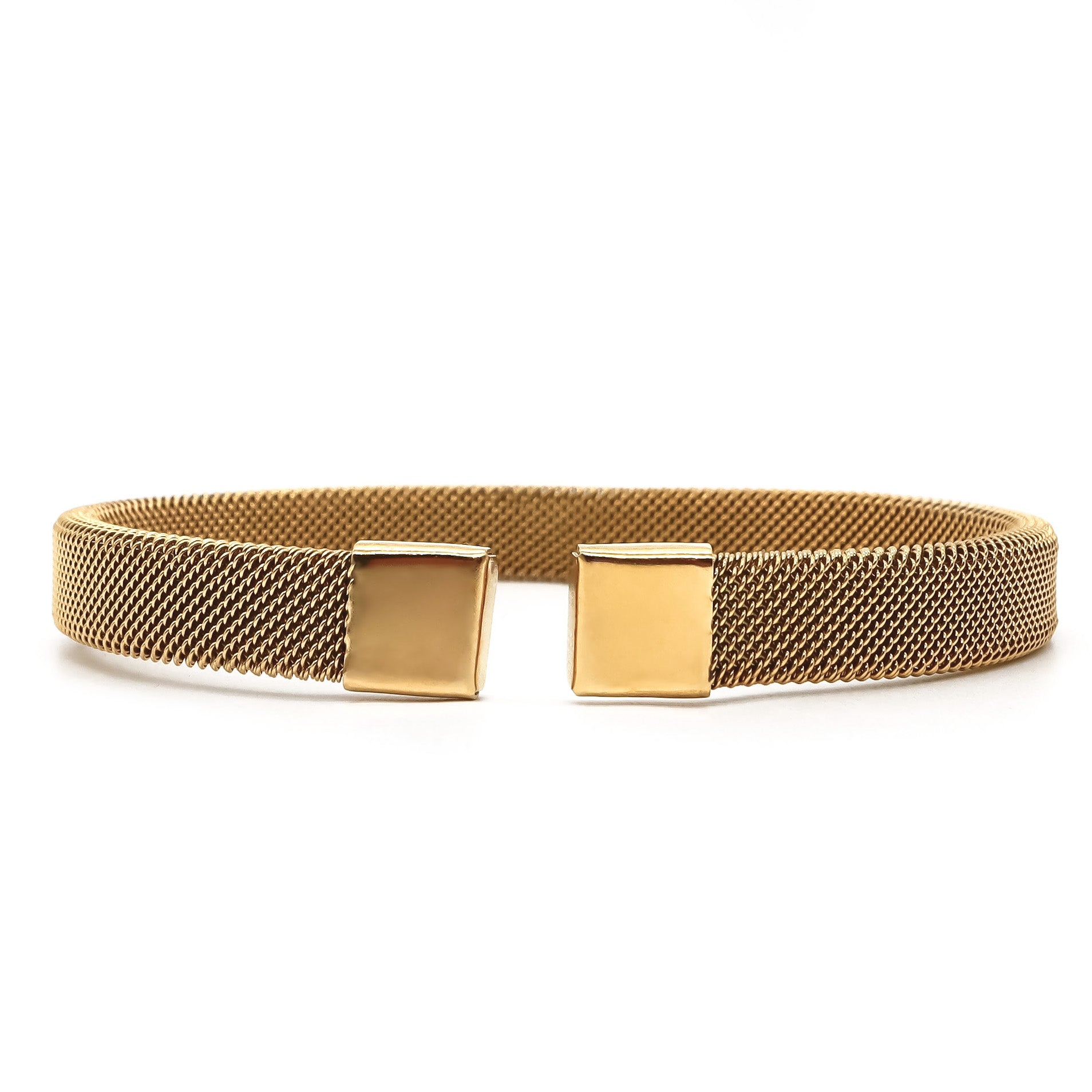 ROMALI 18K Gold Plated Mesh Cuff Bracelet for Women - Elegant Adjustable Wrist Jewelry Gift for Birthday, Anniversary & Special Occasions