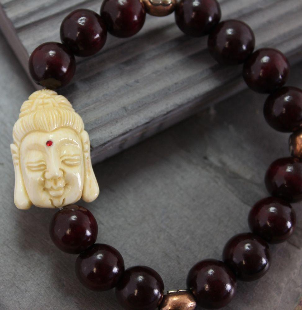 Hand Carved Bone Buddha Bracelet - Spiritual Meditation Beads for Men & Women - Buddhist Prayer Mala for Yoga, Mindfulness and Stress Relief