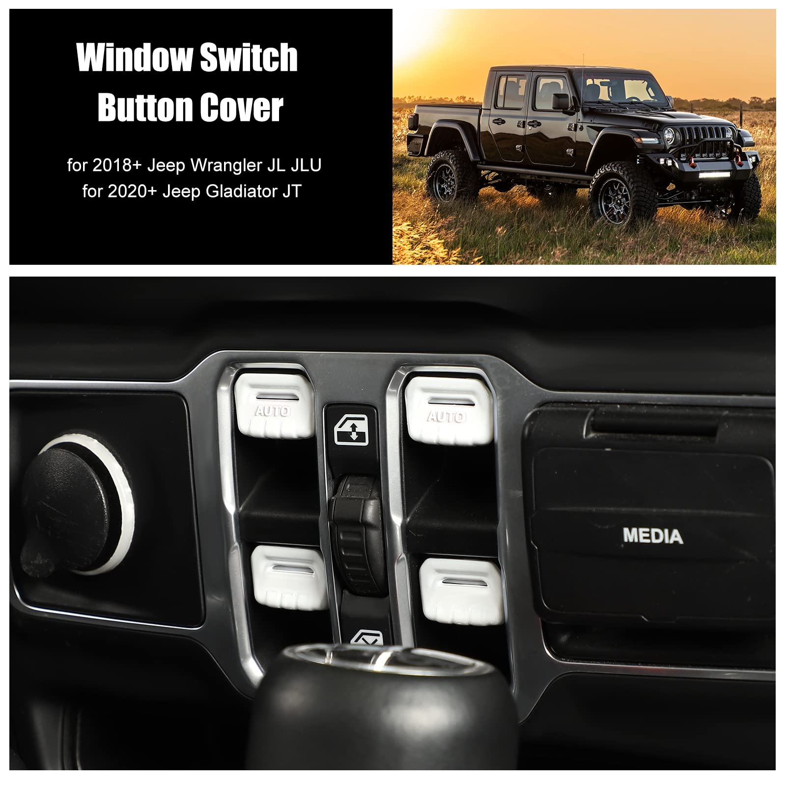 4PCS White Window Switch Button Cover Trim Interior Accessories for Jeep Wrangler JL JLU Gladiator JT 2018-2023 - Upgrade Your Ride with Stylish Protection (Perfect for Off-Roading & Daily Commute)