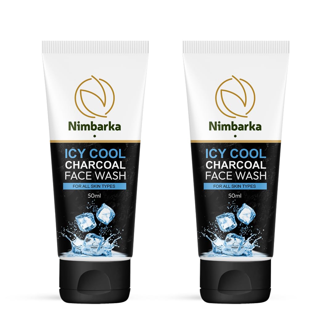 Nimbarka Icy Cool Charcoal Face Wash for Acne, Blackheads & Dark Spots - Oil Control & Deep Pore Cleanser for All Skin Types - 50ml (Pack of 2) - Perfect for Daily Skincare Routine & Pollution Protection
