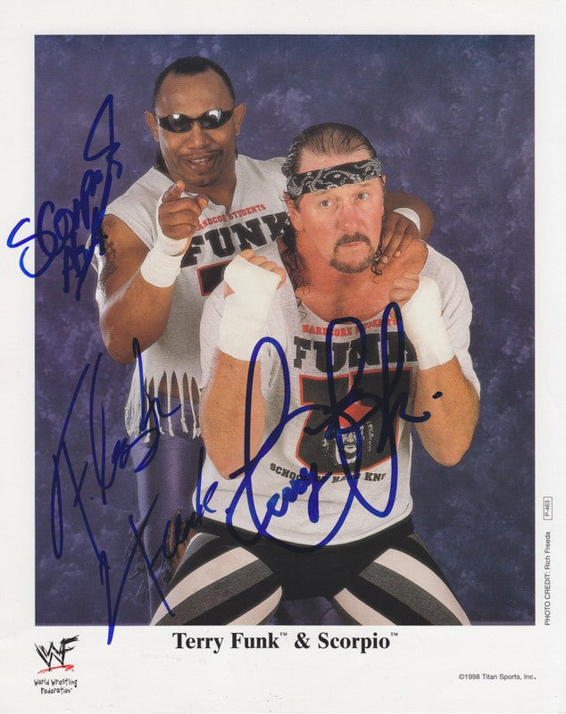 1998 Terry Funk & Scorpio Signed Wrestling Action Figure P463 - Rare Collectible for Wrestling Fans & Memorabilia Enthusiasts - Perfect for Display, Gifts & Wrestling Collections