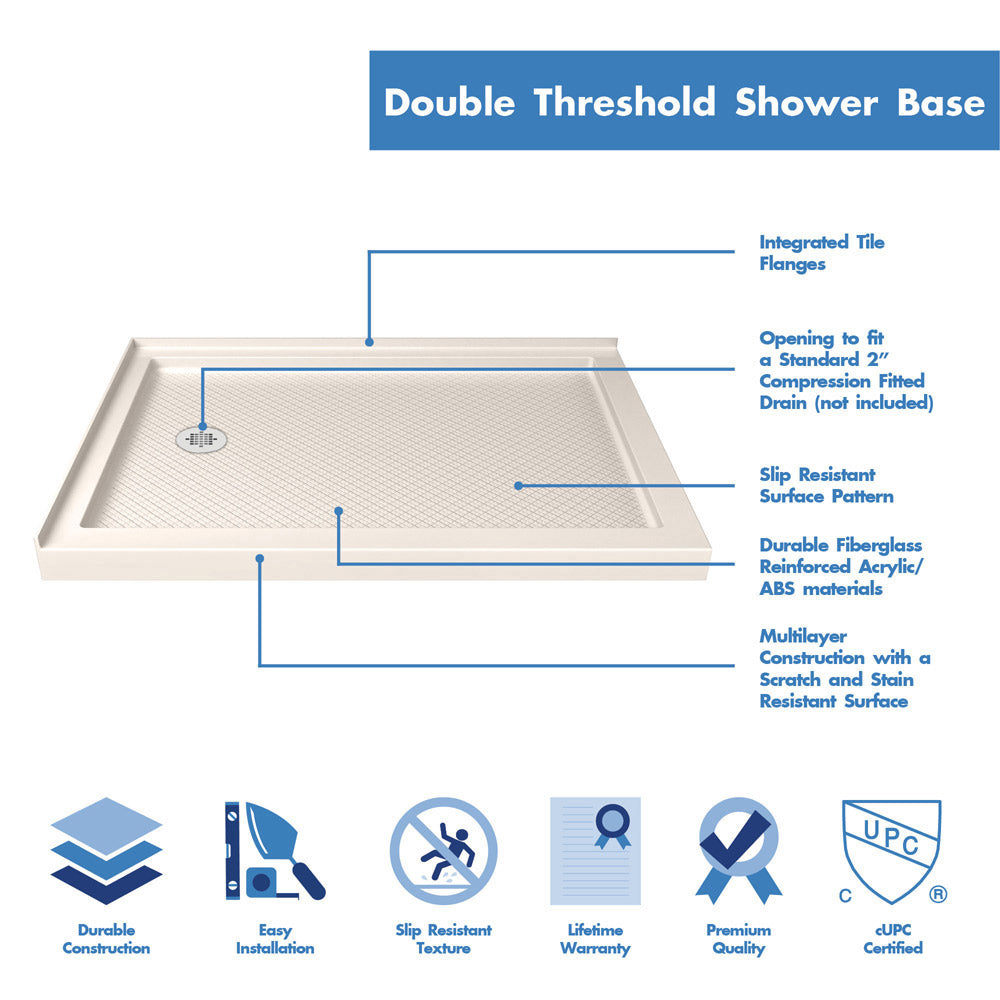 DreamLine Flex 36x48x74.75 Inch Semi-Frameless Pivot Shower Enclosure Kit with SlimLine Base - Modern Bathroom Upgrade for Small Spaces, Easy Installation for Home Renovation