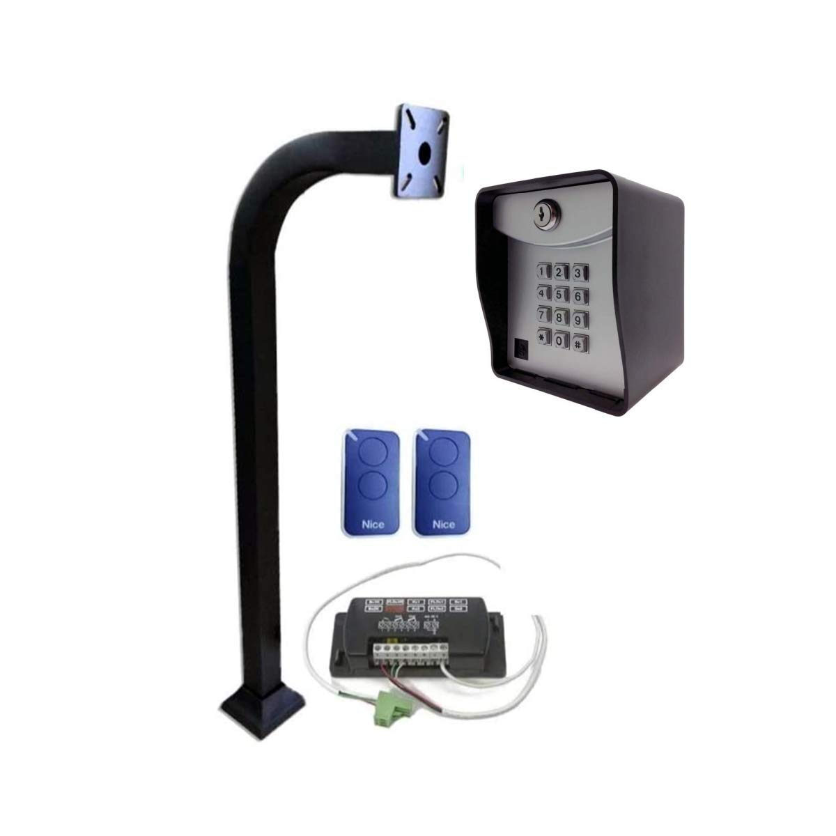 Ridge Apollo Gate Keypad S-14-100-A 433 MHz Wireless Control System with Nice Apollo FLOX2R Universal Receiver - 2-Channel Digital Wireless 433.92 MHz Gate Opener - Includes 2 Apollo Nice Blue Remotes & 2