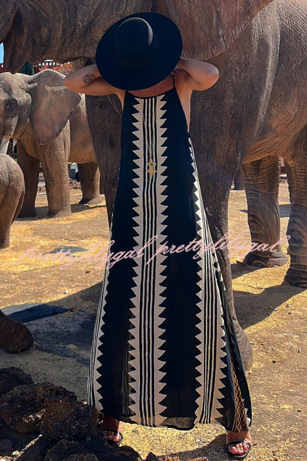 Stylish Ethnic Print Backless A-Line Maxi Dress for Women - Boho Chic Summer Beach Vacation & Party Outfit