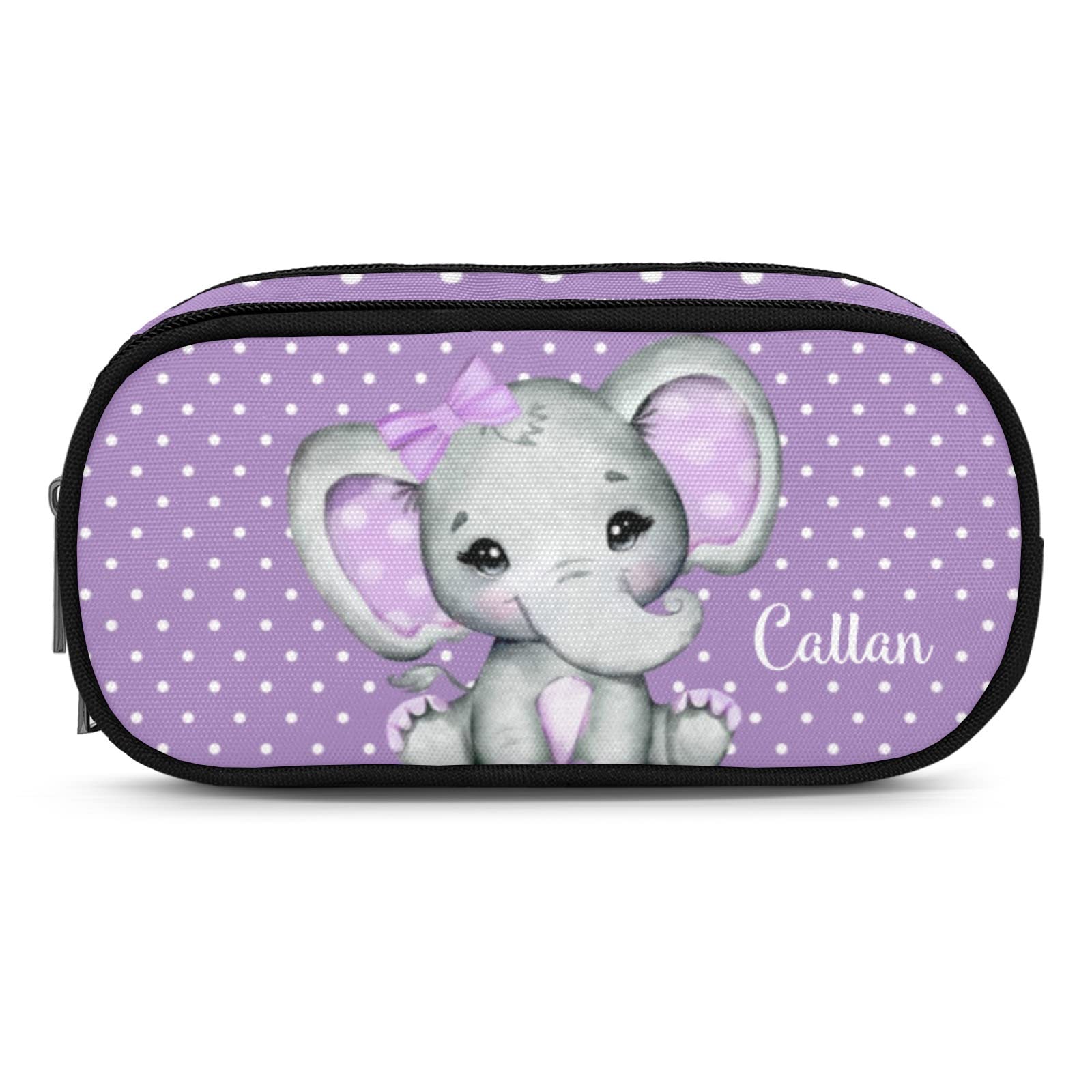 Custom Polka Dot Purple Elephant Zipper Pencil Case for Kids - Personalized Stationery Pouch for School, Office & Travel - Ideal for Boys, Girls & Students