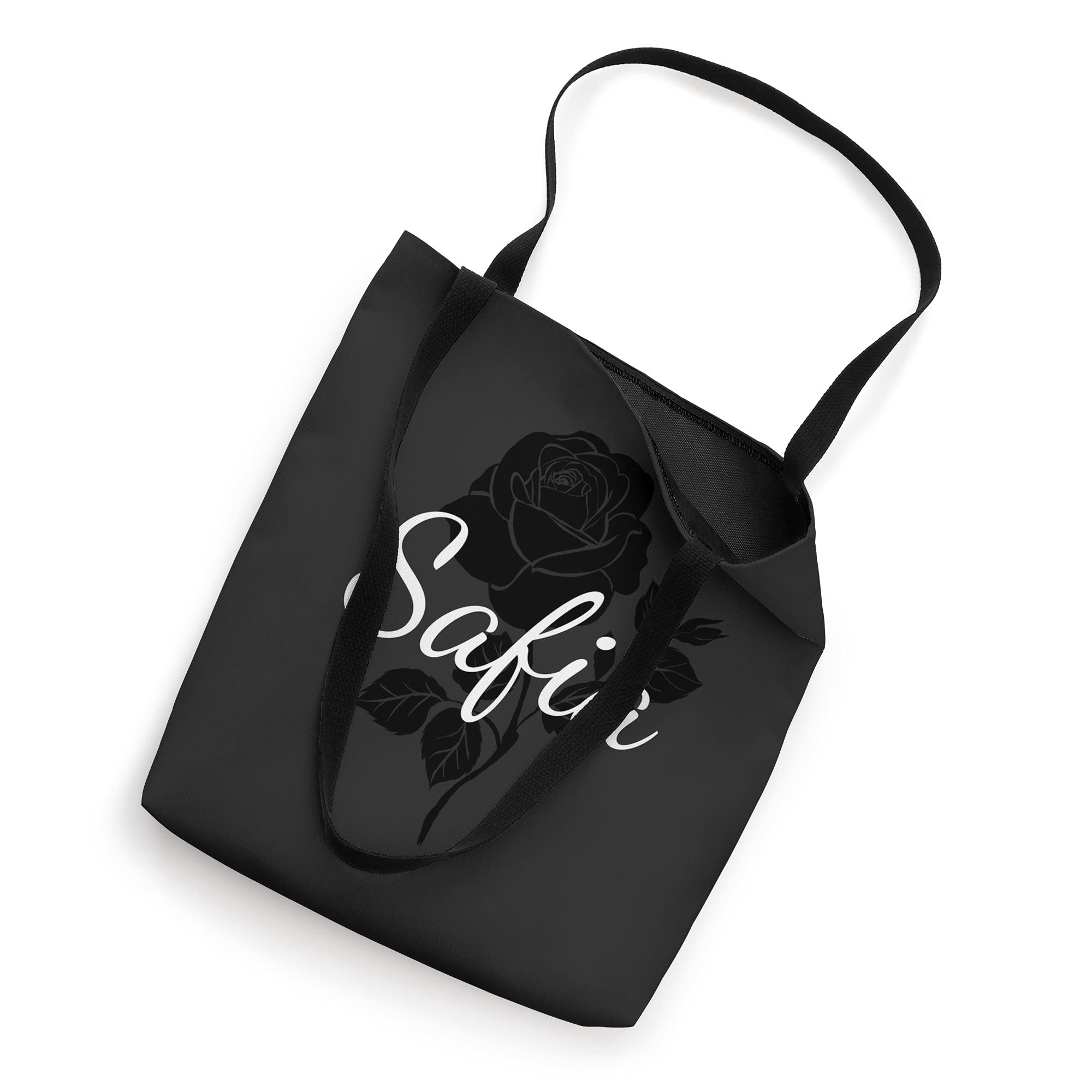 Custom Black Rose Gray Floral Personalized Tote Bag - Safia - Perfect for Shopping, Beach & Everyday Use