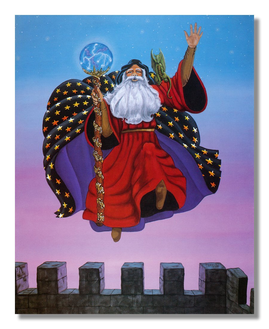 8x10 Fantasy Wizard Crystal Ball Jumping Castle Wall Art Print - Perfect for Kids' Room Decor, Harry Potter Themed Parties & Magic Lover Gifts