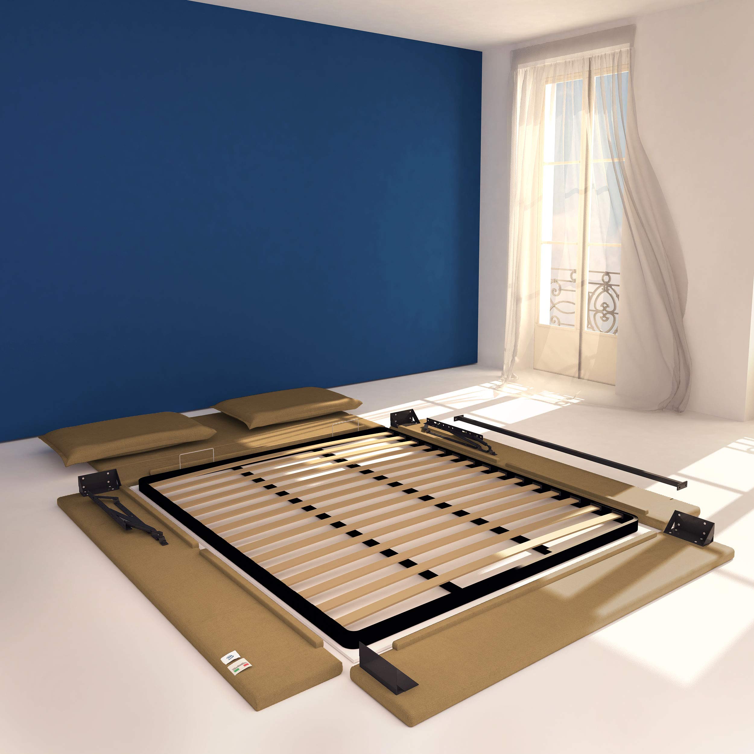 Baldiflex Licia Queen Size Bed Frame with Upholstered Headboard & Slatted Base - 160x190cm Synthetic Leather Platform Bed with Storage, Perfect for Master Bedroom & Guest Room