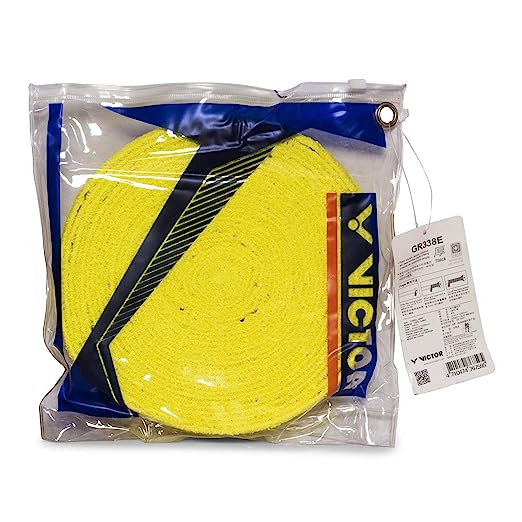 Victor GR 338 Non-Slip Towel Grip Roll - 10 Meter Yellow Adhesive Tape for Sports Rackets, Badminton, Tennis & Table Tennis Paddles - Perfect for Enhanced Grip & Comfort During Play