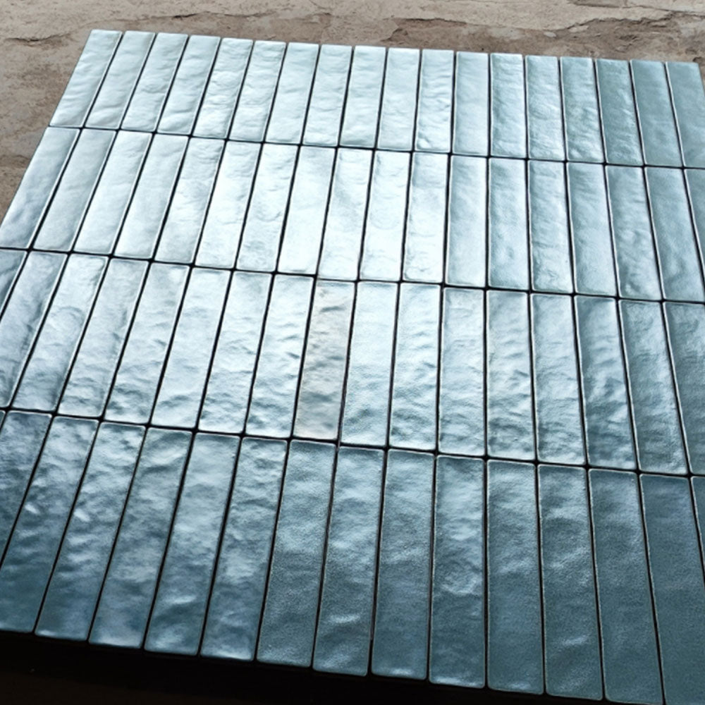 Handmade Mykonos Sea Blue 50X250 Zellige Matte Subway Tile - Perfect for Kitchen Backsplash, Bathroom Walls & Mediterranean Style Home Decor