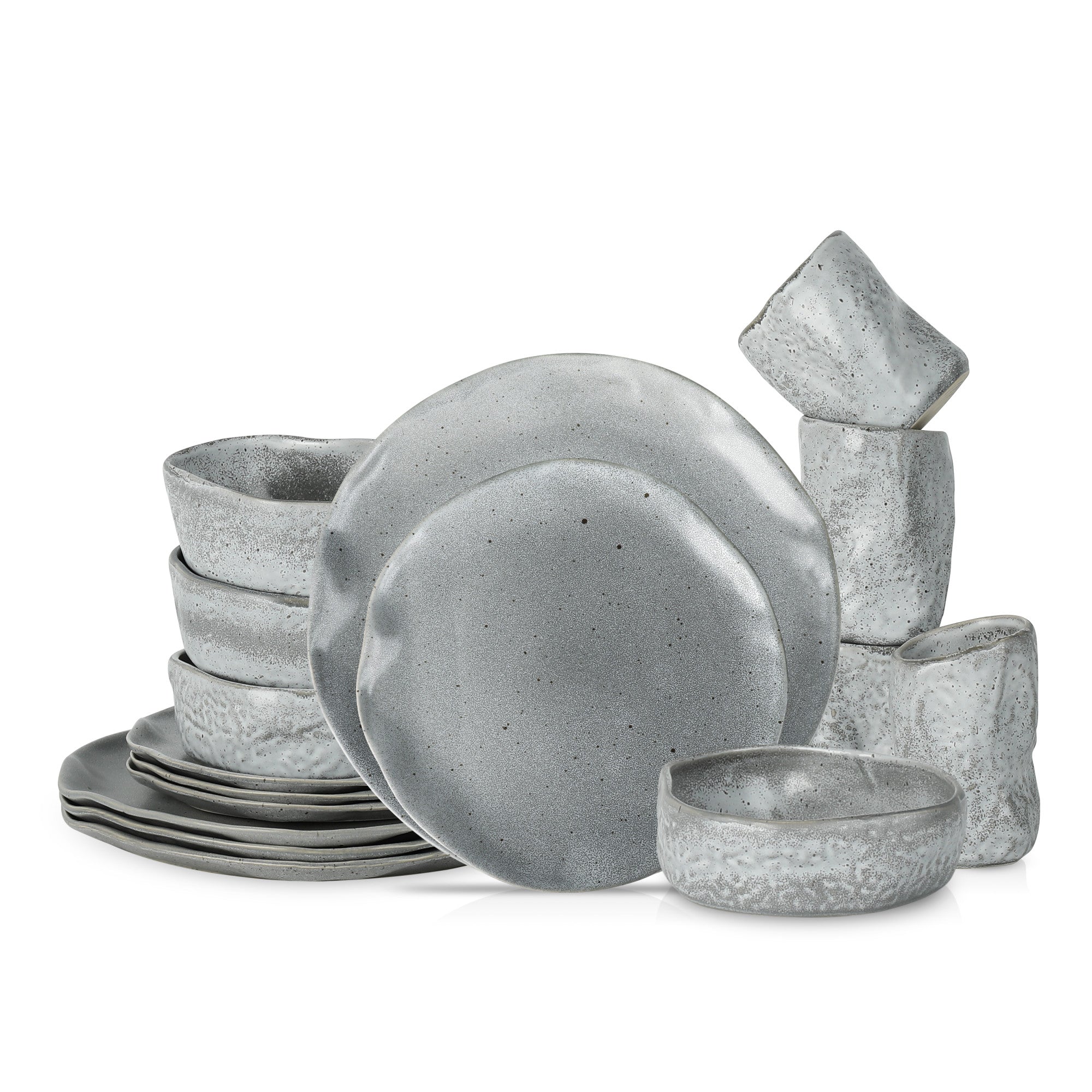 Premium Atik Stoneware Dinnerware Set - Grey Speckled Ceramic Plates & Bowls for Everyday Dining & Entertaining | Durable & Stylish Dinnerware for Family Meals, Dinner Parties & Restaurant Use