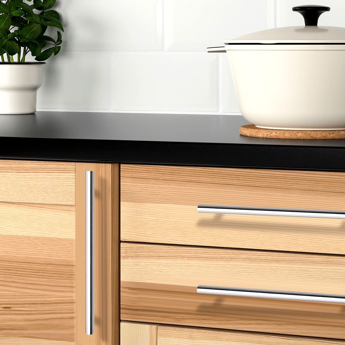 10 Pack Polished Chrome Cabinet Pulls - 3.5 Inch Stainless Steel Kitchen Handles, Round T Bar Cupboard Hardware for Drawer Dresser Closet - 6 Inch Total Length | Modern Home & Office Upgrade