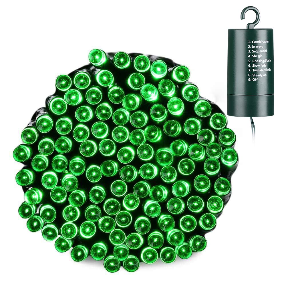 Joomer 66ft 200LED Green Battery Operated String Lights with Timer - 8 Lighting Modes, Waterproof Fairy Lights for Outdoor Christmas Tree, St. Patrick's Day, Garden, Patio, Wedding & Party Decorations