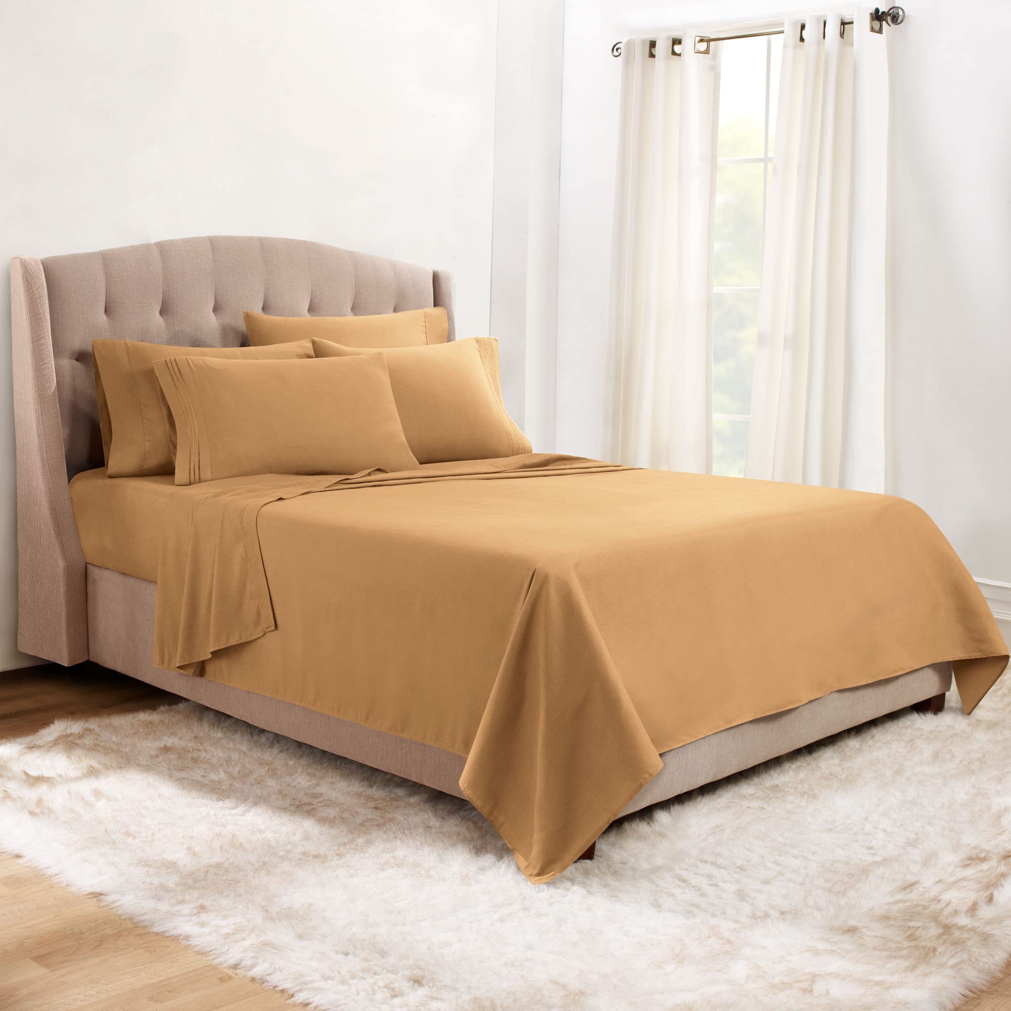 Clara Clark 1800 Series Luxury Bed Sheet Set - Twin XL, Mocha Light Brown - Deep Pocket Fitted Sheet & Extra Pillowcases - Ultra Soft Microfiber Bedding for Comfortable Sleep - Perfect for Guest Rooms, Dorms & Master Bedrooms