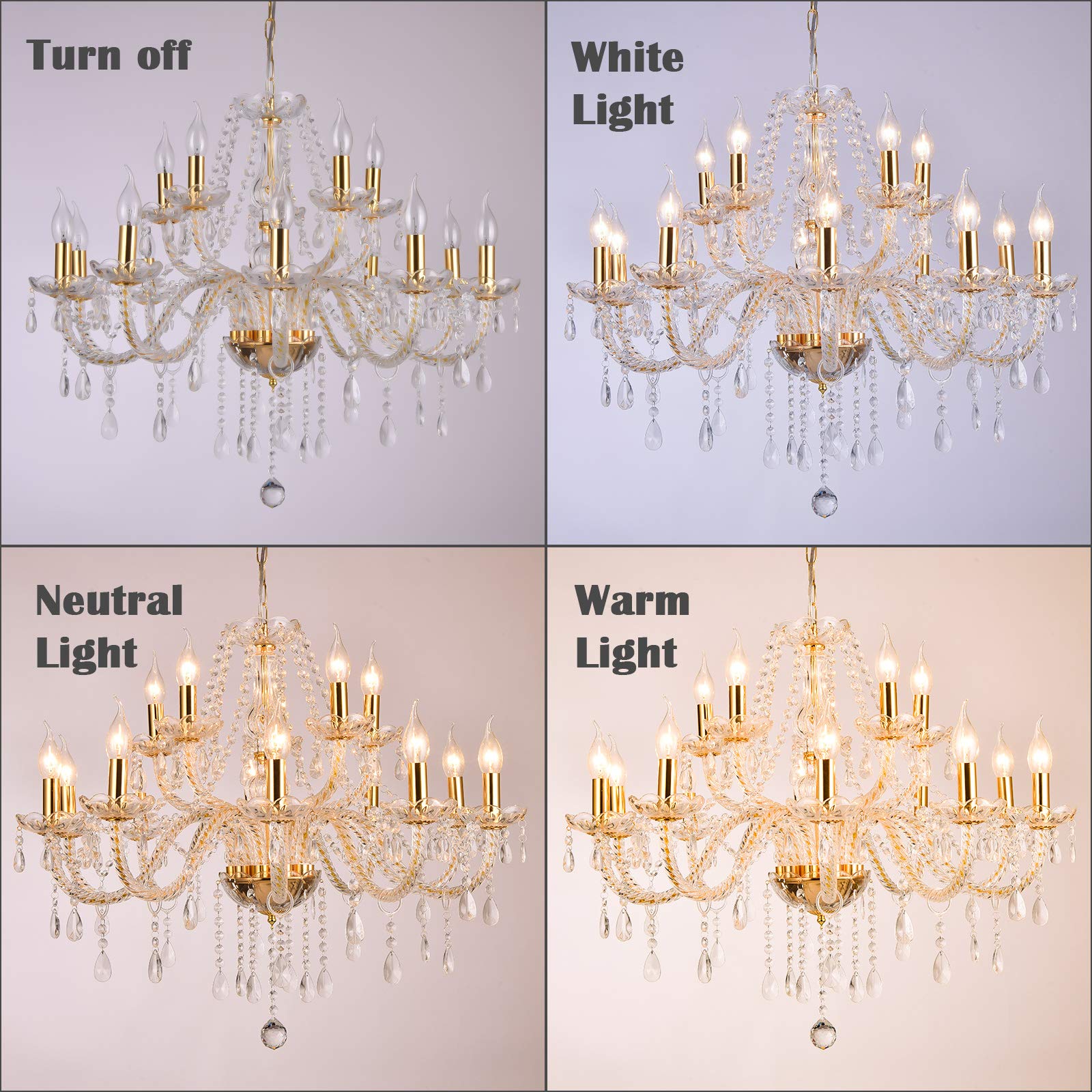 Luxury Gold Crystal Chandelier - 15-Light K9 Modern Ceiling Pendant Lamp for Dining Room, Living Room, Bedroom, Hall & Balcony Lighting - Elegant Home Decor for Weddings, Parties & Luxury Interior Design