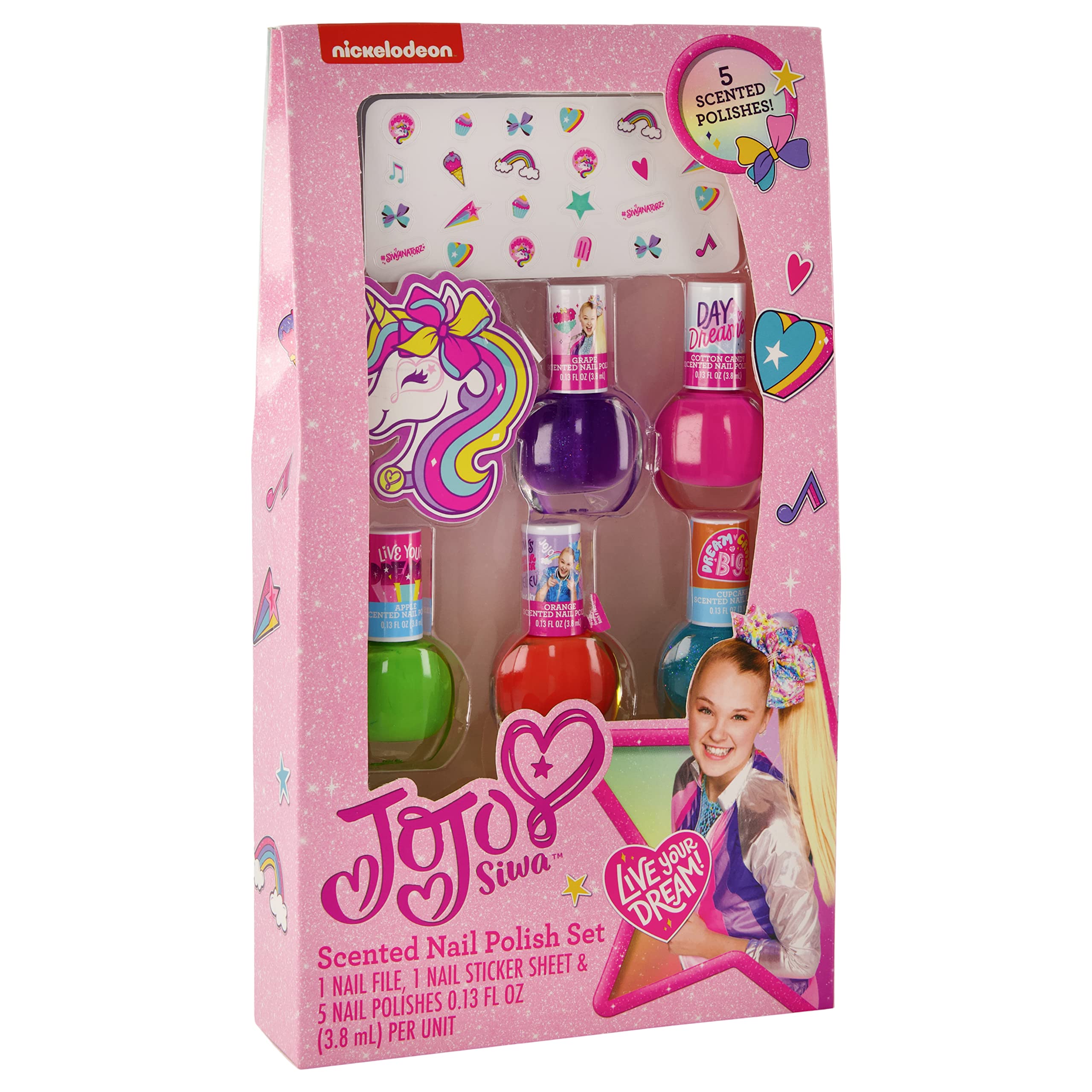 JoJo Siwa DIY Nail Art Kit - Scented Nail Polish, Fun Stickers & Nail File for Girls | Creative Nail Design Gift Set for Kids Birthday Parties & Sleepovers