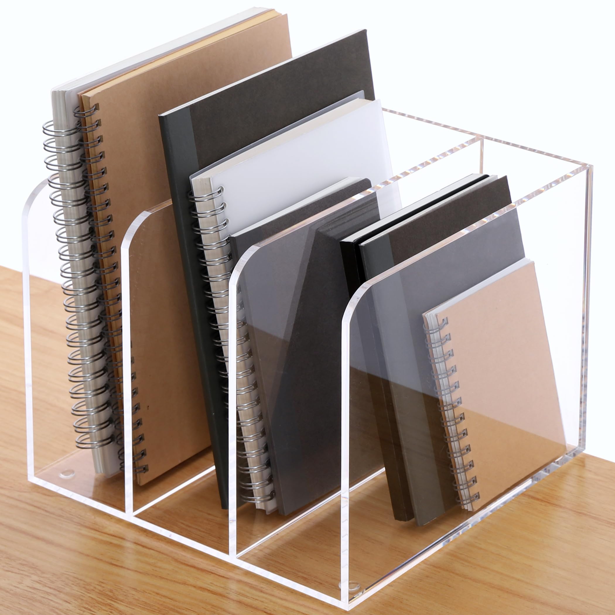 Clear Acrylic Magazine File Organizer for Desk - 3 Vertical Compartment Office Folder Holder for Home, School & Office - Perfect for Organizing Documents, Books & Stationery on Desks, Shelves & Workstations