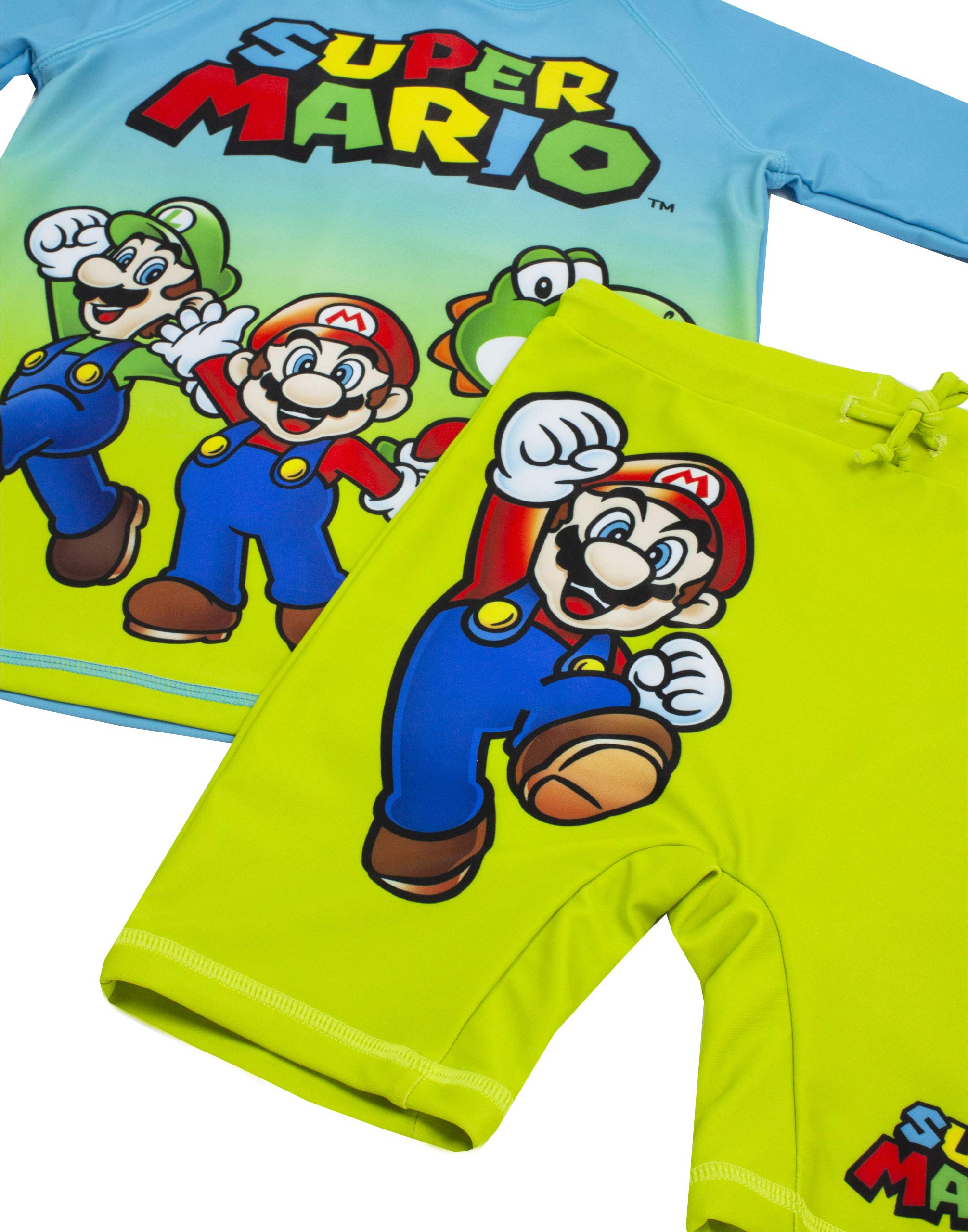 Super Mario Boys Swimwear Set - UPF 50+ Sun Protection Rash Guard Top & Swim Shorts - Perfect for Pool, Beach & Summer Water Activities