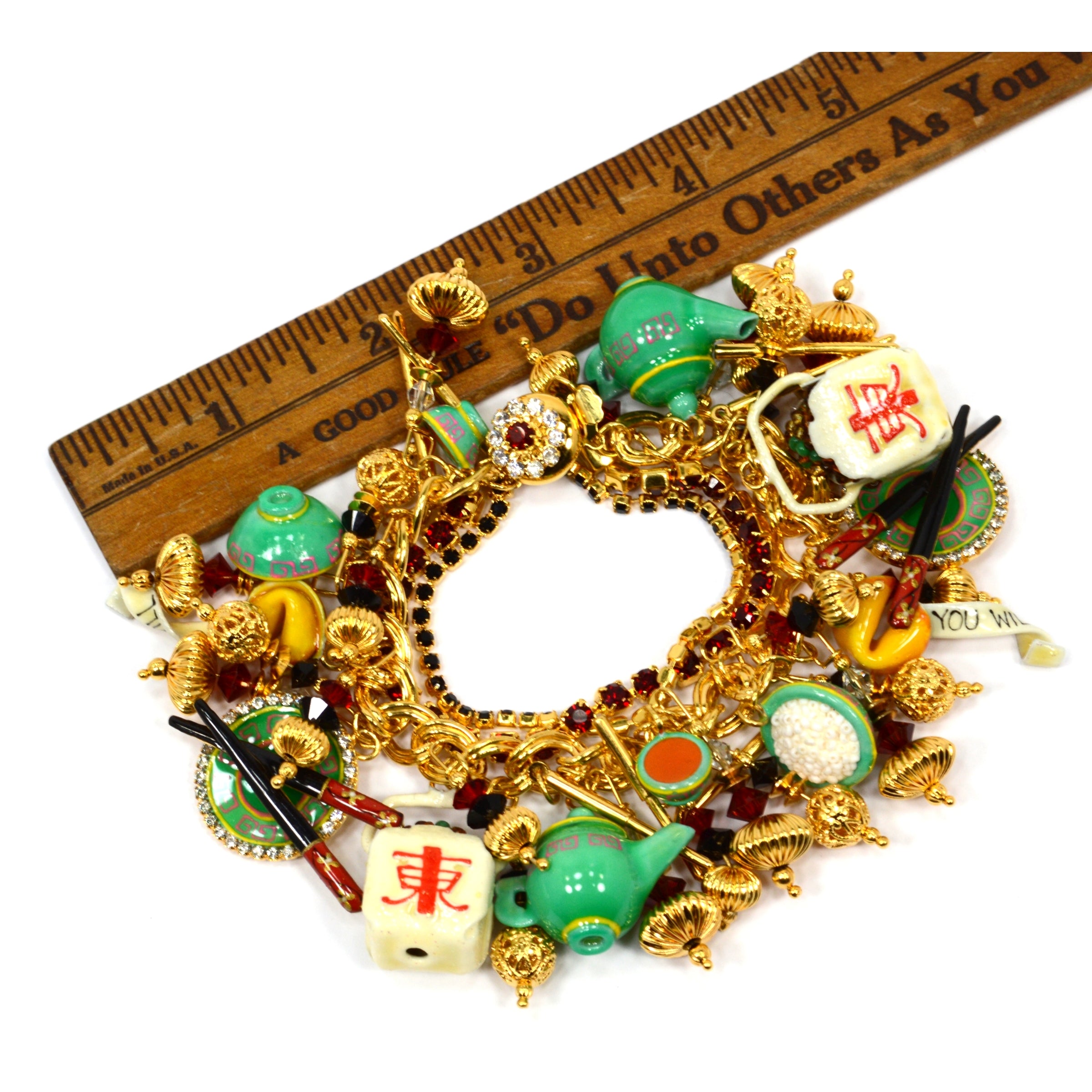 Stylish Chinese Takeout Charm Bracelet with Teapot & Chopsticks - Perfect for Asian-Themed Parties, Gifts, and Fashion Accessories
