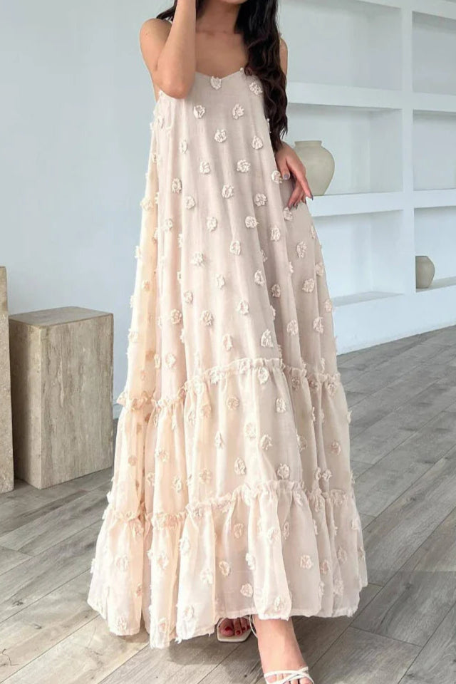 Annabelle Jacquard Strap Maxi Dress in Apricot - Elegant Floral Summer Dress for Beach Weddings & Vacation Getaways