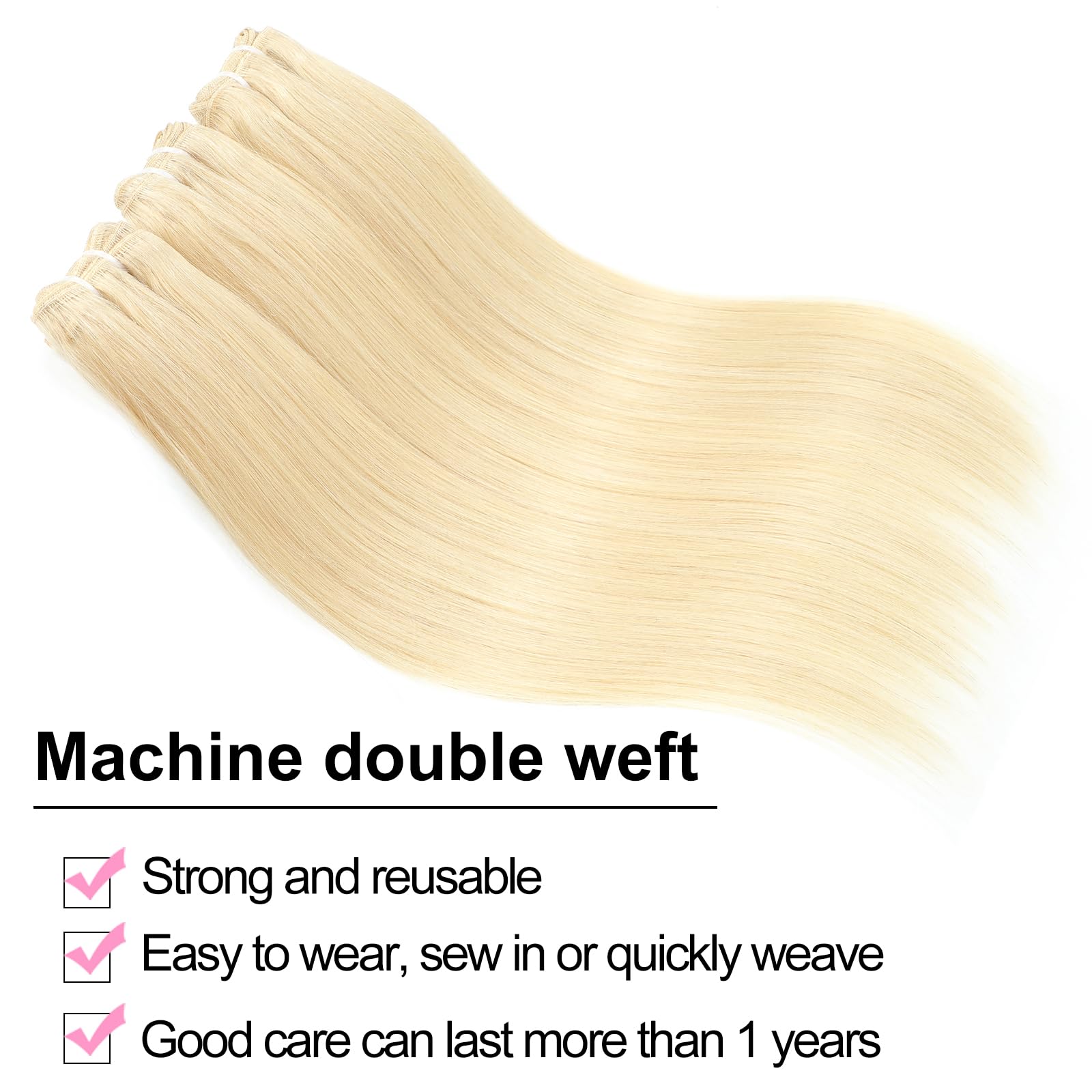YAREESONG 12A Grade 100% Unprocessed Brazilian Virgin Blonde 613 Human Hair Extensions 24 26 28 Inch 300g Bundles for Women - Perfect for Styling, Weaves, and Special Occasions