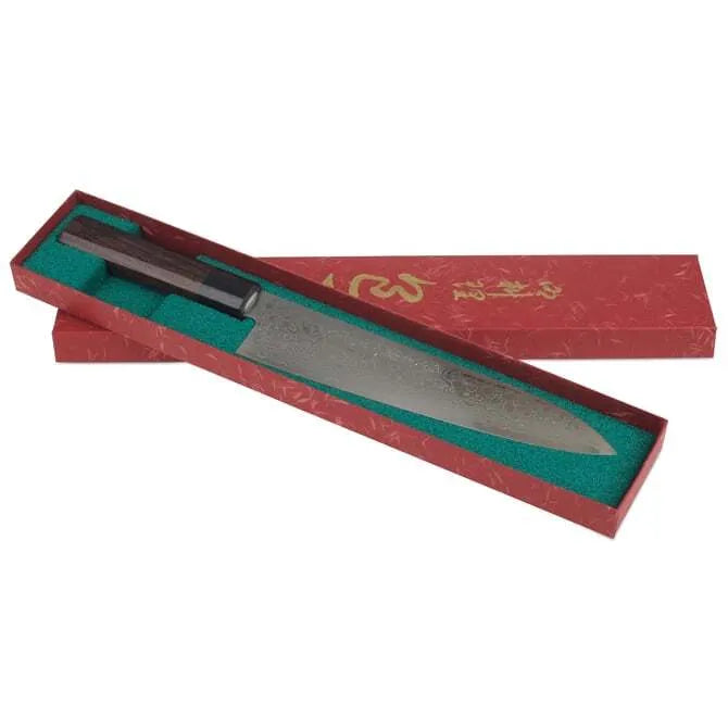 Premium Warikomi Damascus Santoku Knife - 7 Inch Japanese Chef Knife with Rosewood Handle - Perfect for Slicing, Dicing, and Mincing Vegetables, Meat, and Fish