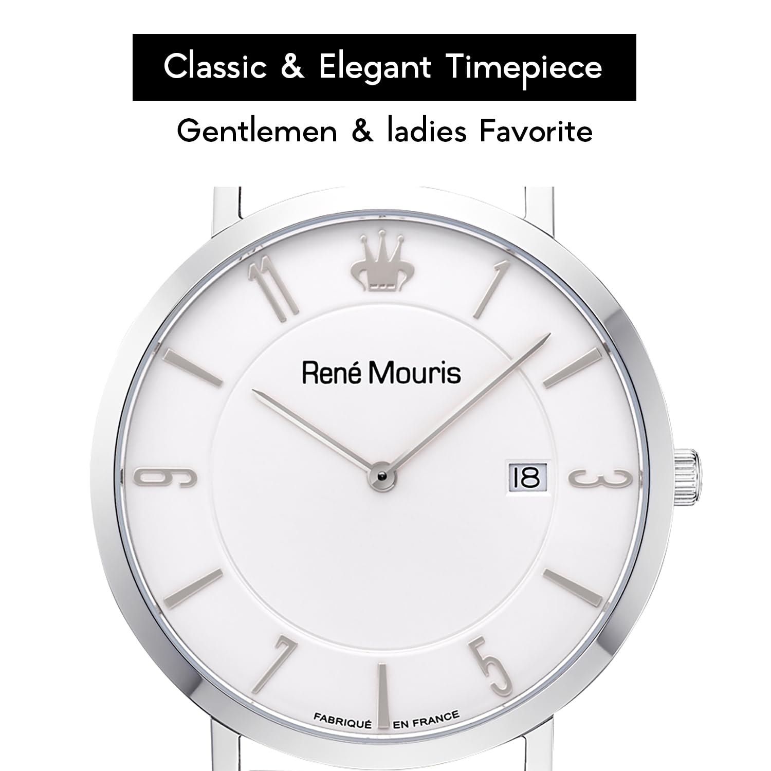René Mouris L'Emporter Men's Quartz Watch - 41mm 316L Stainless Steel Case, Sapphire Coated Mineral Crystal, 50M Waterproof with Italian Leather Strap | Classic Dress Watch for Business, Office & Formal Occasions